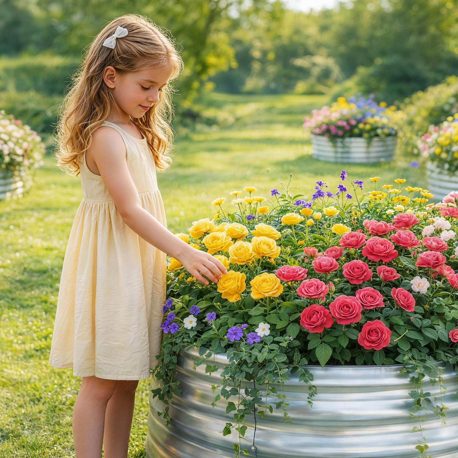 Land Guard Galvanized Raised Garden Bed Kit, Galvanized Planter Raised Garden Boxes Outdoor, Round Large Metal Raised Garden Beds for Vegetables ……