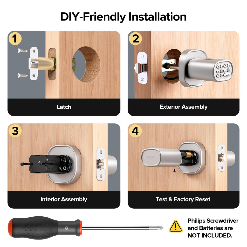 ThorBolt Fingerprint Door Lock with Keypad Door Knob, HomeKit Lock Over 𝗧𝗛𝗥𝗘𝗔𝗗, HomeKit Hub 𝗥𝗲𝗾𝘂𝗶𝗿𝗲𝗱, 𝗶𝗢𝗦 𝗢𝗡𝗟𝗬 Smart Lock for Interior Door, Bedroom, Office, MK1 Black