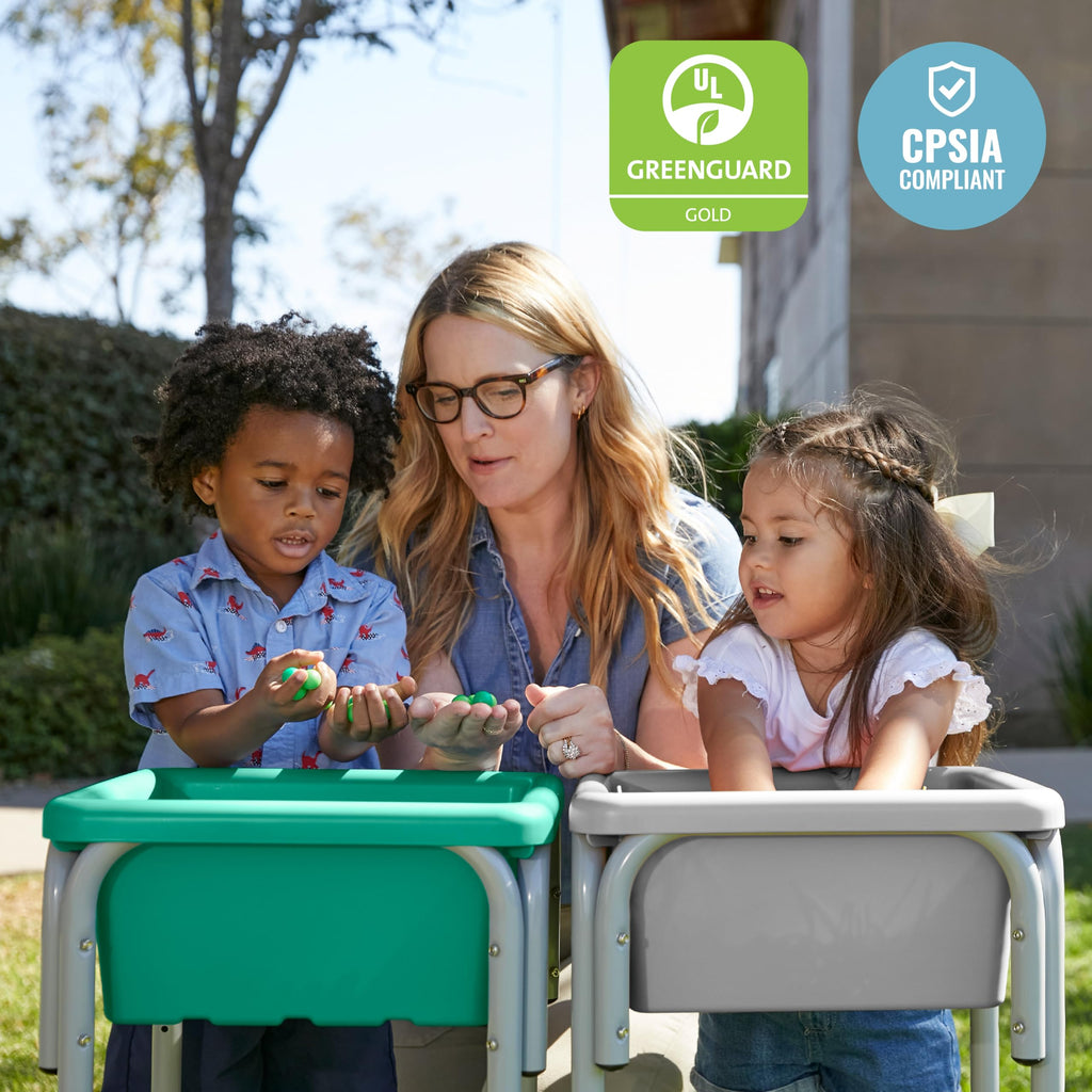 ECR4Kids 2-Station Sand and Water Adjustable Play Table, Sensory Bins, Blue/Red