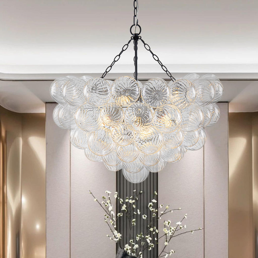 Longree Bubble Glass Ball Chandelier White 20" Dia Pendant Light | Swirled Glass Globe, for Dining Room Kitchen Bathroom Entry Bedroom