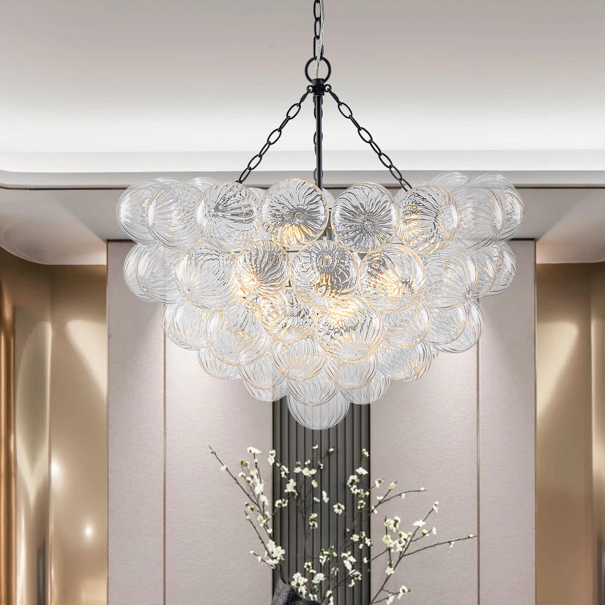 Longree Bubble Glass Ball Chandelier White 20" Dia Pendant Light | Swirled Glass Globe, for Dining Room Kitchen Bathroom Entry Bedroom