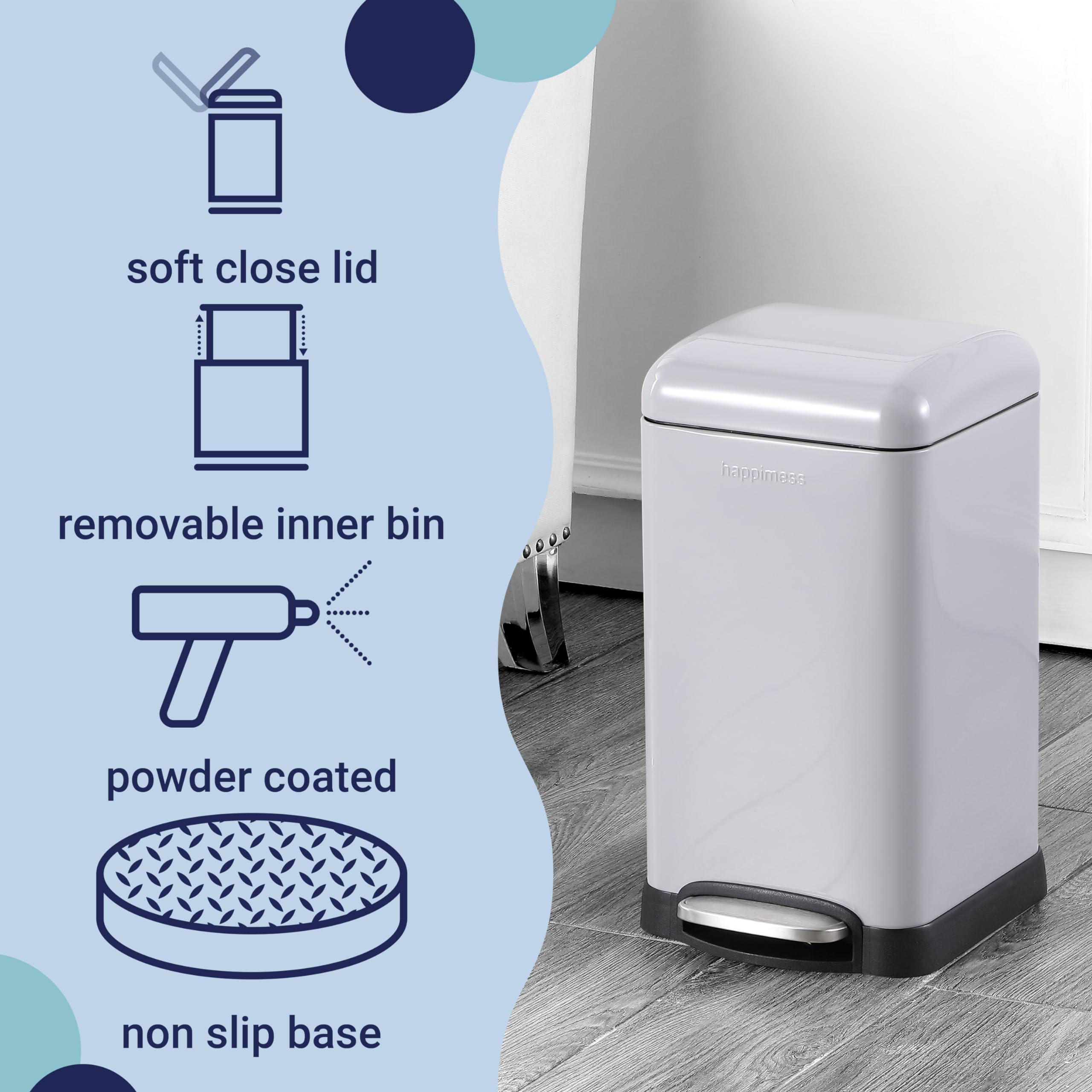 happimess HPM1012B Betty Retro Mini 3.2-Gallon Step-Open Trash Can with Soft-Close Lid, Modern, Minimalistic, Fingerprint Proof for Home, Kitchen, Laundry Room, Office, Bedroom, Bathroom, Black