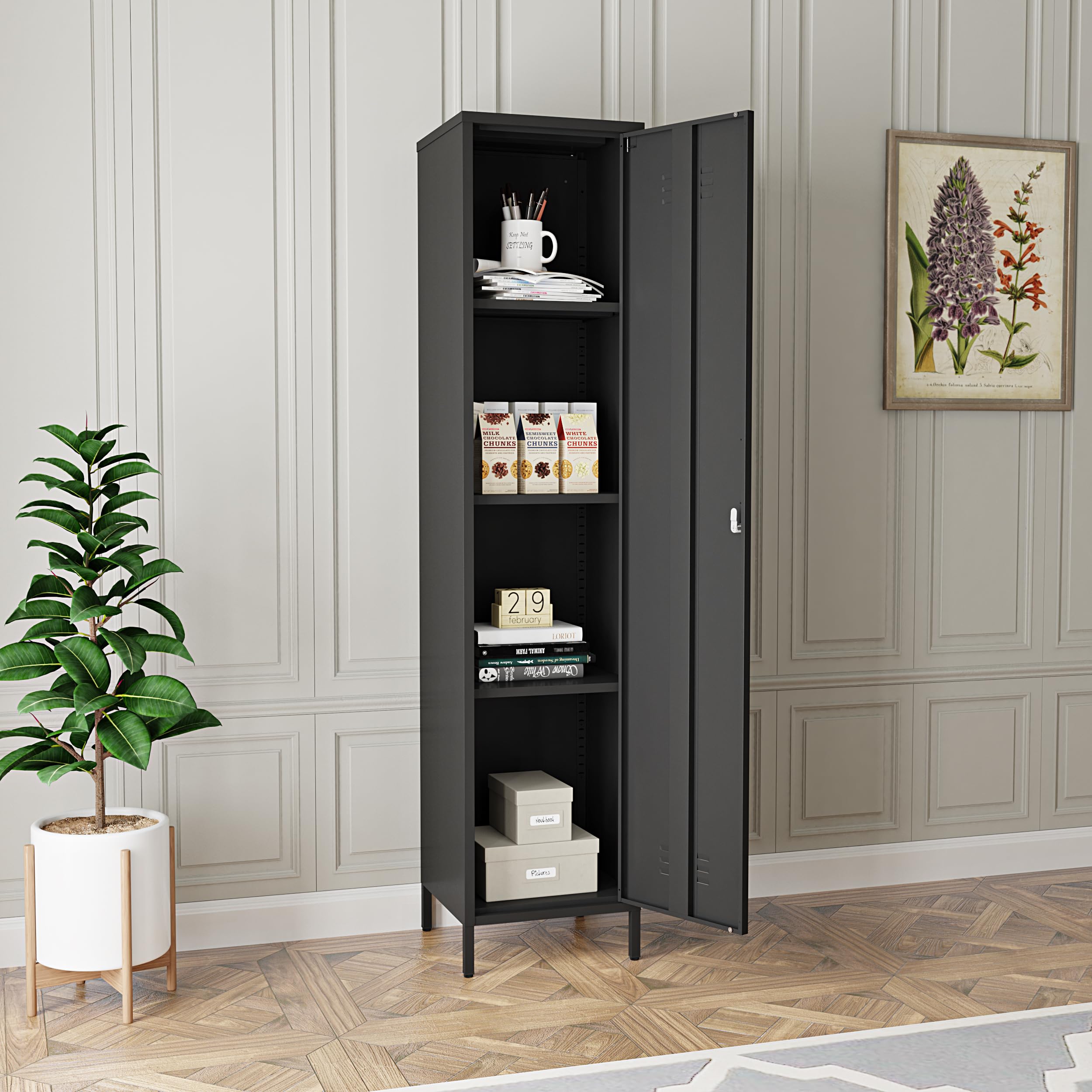 2 Door Steel Accent Cabinet,Black Metal Storage Cabinet with Adjustable Shelf,2-Tier Office Cabinet,Multipurpose Metal Locker Storage Cabinet for Office Home,Music Studio