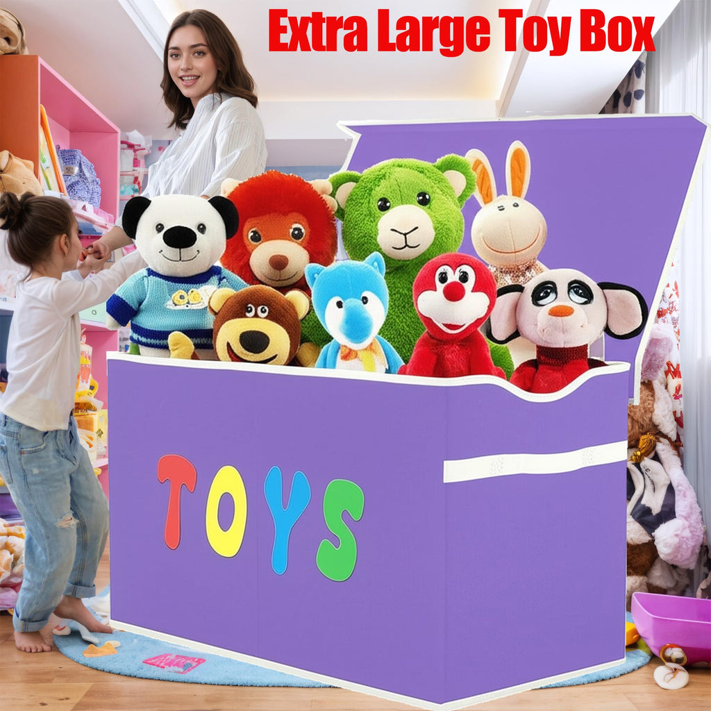 YOLOXO Toy Box Chest, Collapsible Sturdy Storage Bins with Lids, Extra Large Kids Toy Storage Organizer Boxes Bins Baskets for Kids, Boys, Girls, Nursery Room, Playroom, Closet (BLACK)
