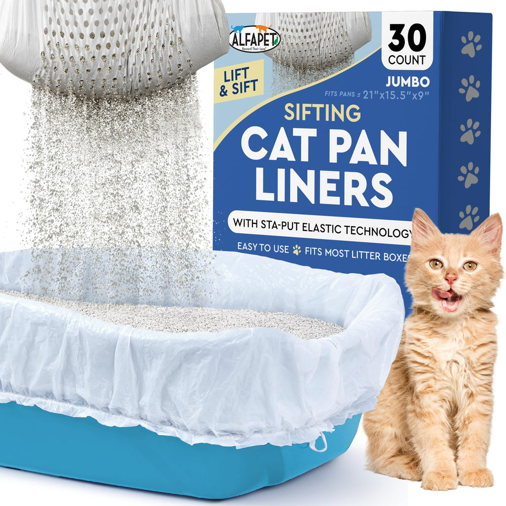 Alfapet Sifting Cat Litter Box Liners - Jumbo 15 Count, Pack of 5 - Tear-Resistant Cat Litter Bags, Waterproof Kitty Litter Liners, Fits Litterbox Pan Sizes X-Large, X-Giant, 37" x 18" 30 lb Capacity