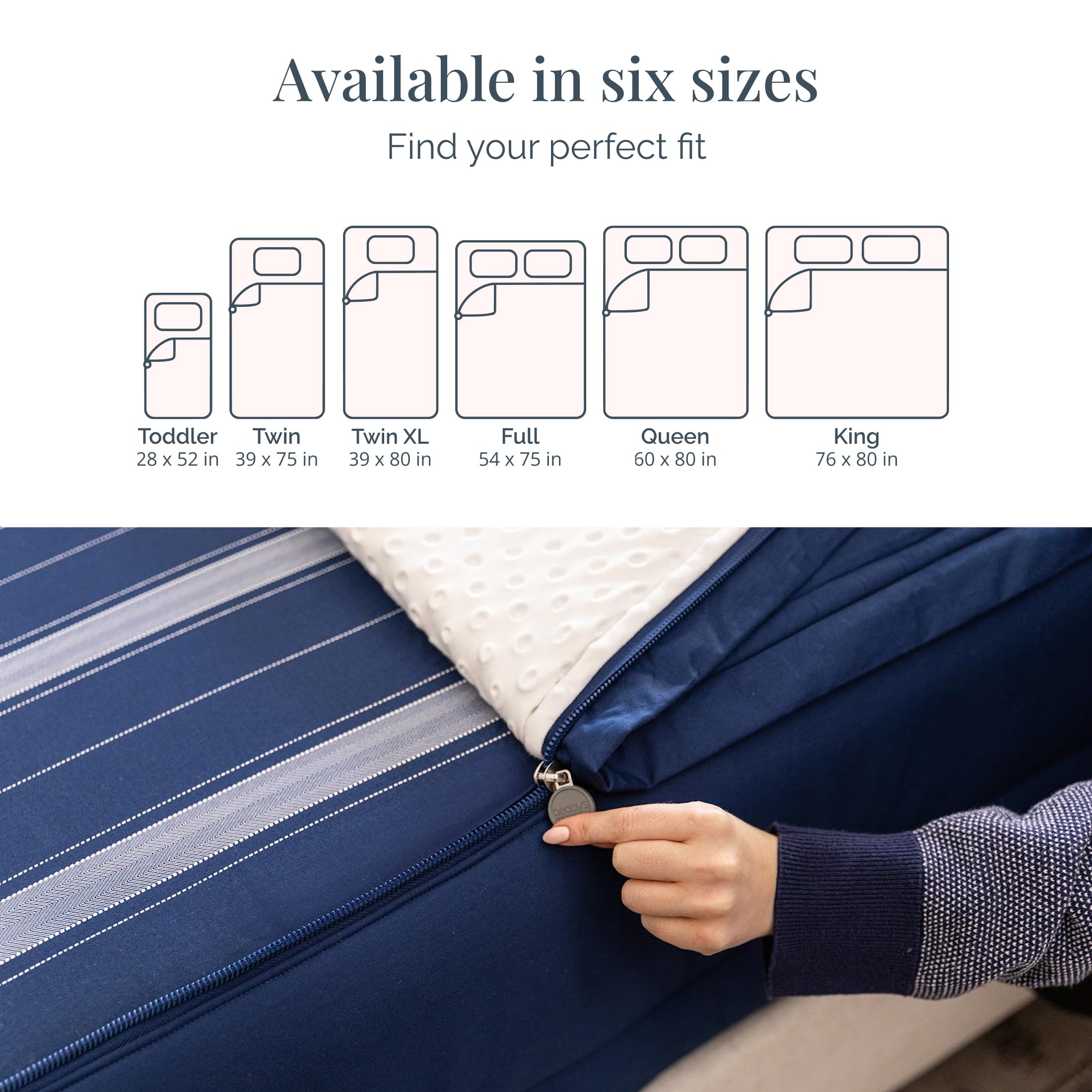 Beddy's Navy Blue All-in-One Zipper Bedding Set - Minky Lined - Twin | Smooth-Glide Zippers, Durable Construction, Easy To Make & Wash, 100% Cotton Exterior, Includes Pillowcase & Sham