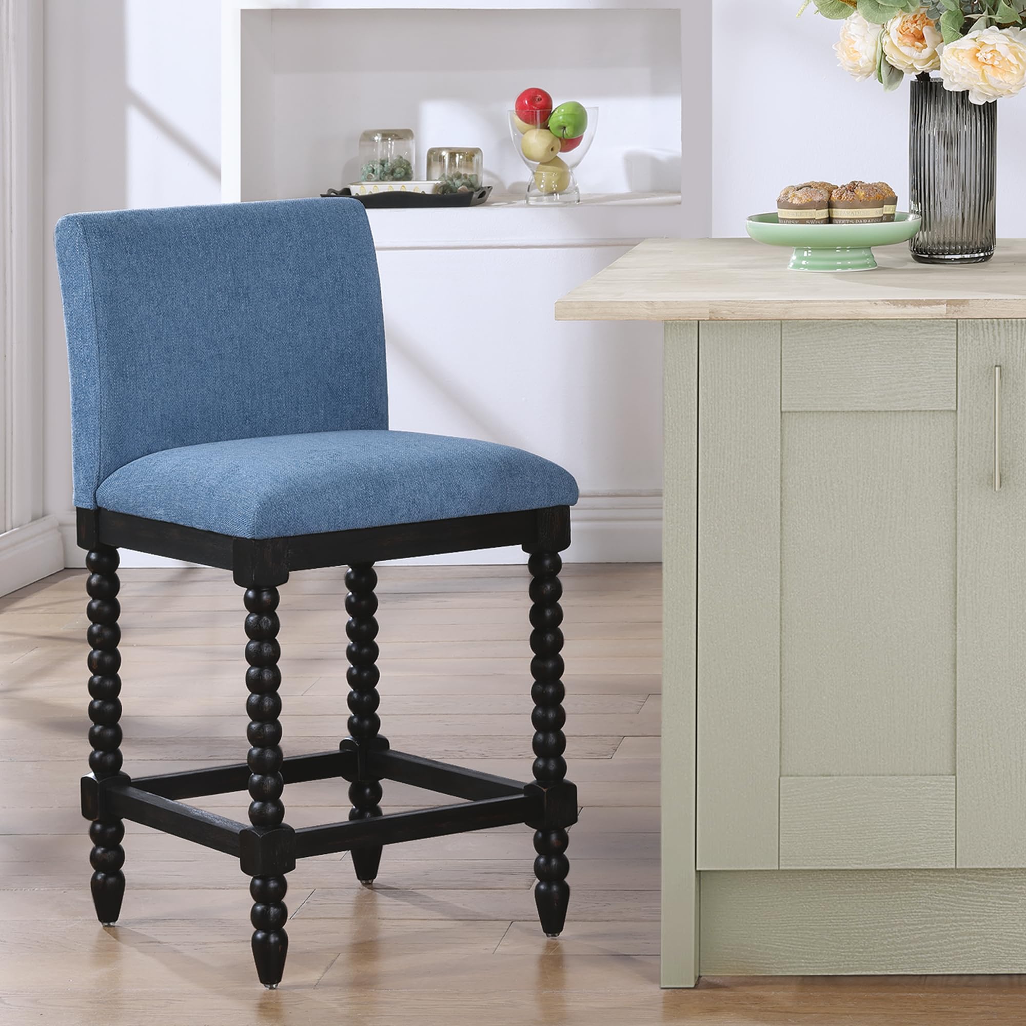 DUHOME Spindle Counter Stool with Padded Spring Seat,Wooden Bar Stools Farmhouse 26 Inch Counter Height Stools Chairs with Spindle Back for Kitchen Island