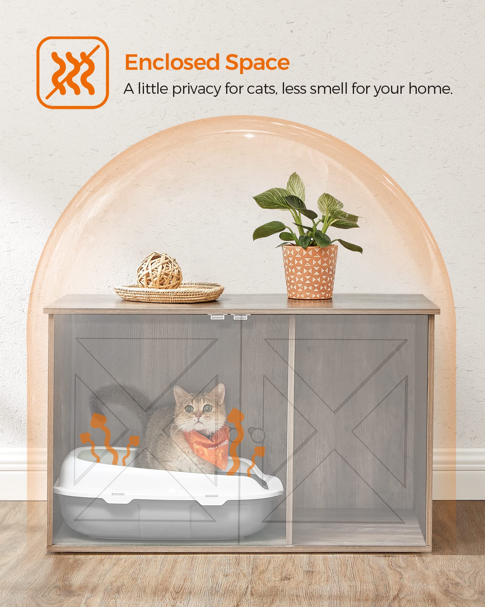 Feandrea Cat Litter Box Enclosure, Litter Box Furniture Hidden, Indoor Cat House, End Table, 27.6 x 19.7 x 19.7 Inches, Heather Greige UPCL022K01