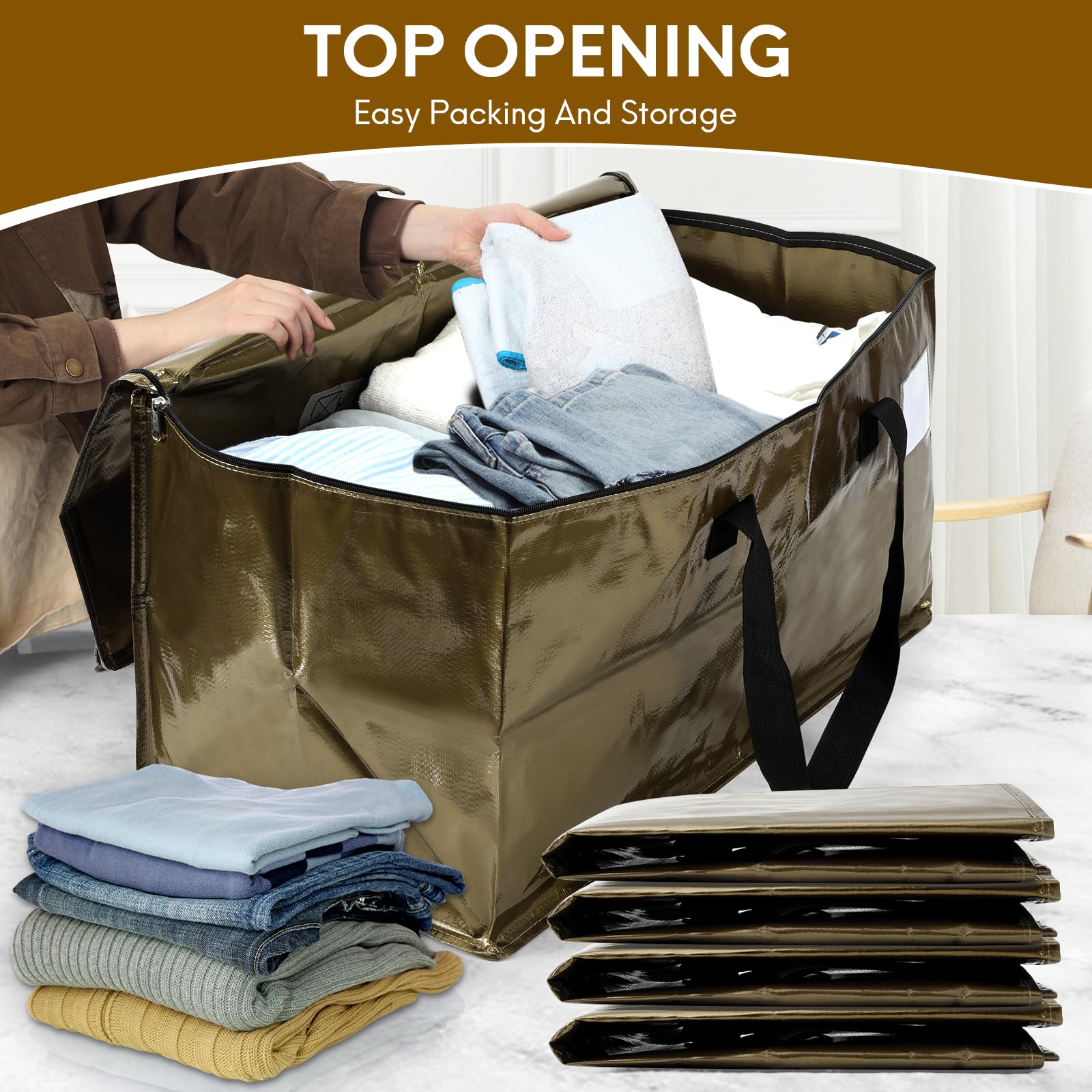 2-Pack Extra-Large Heavy-Duty Storage Totes with Reinforced Handles, Durable Zippers & Waterproof Material — Perfect for Space-Saving, Moving, Shipping and Travel (Black)