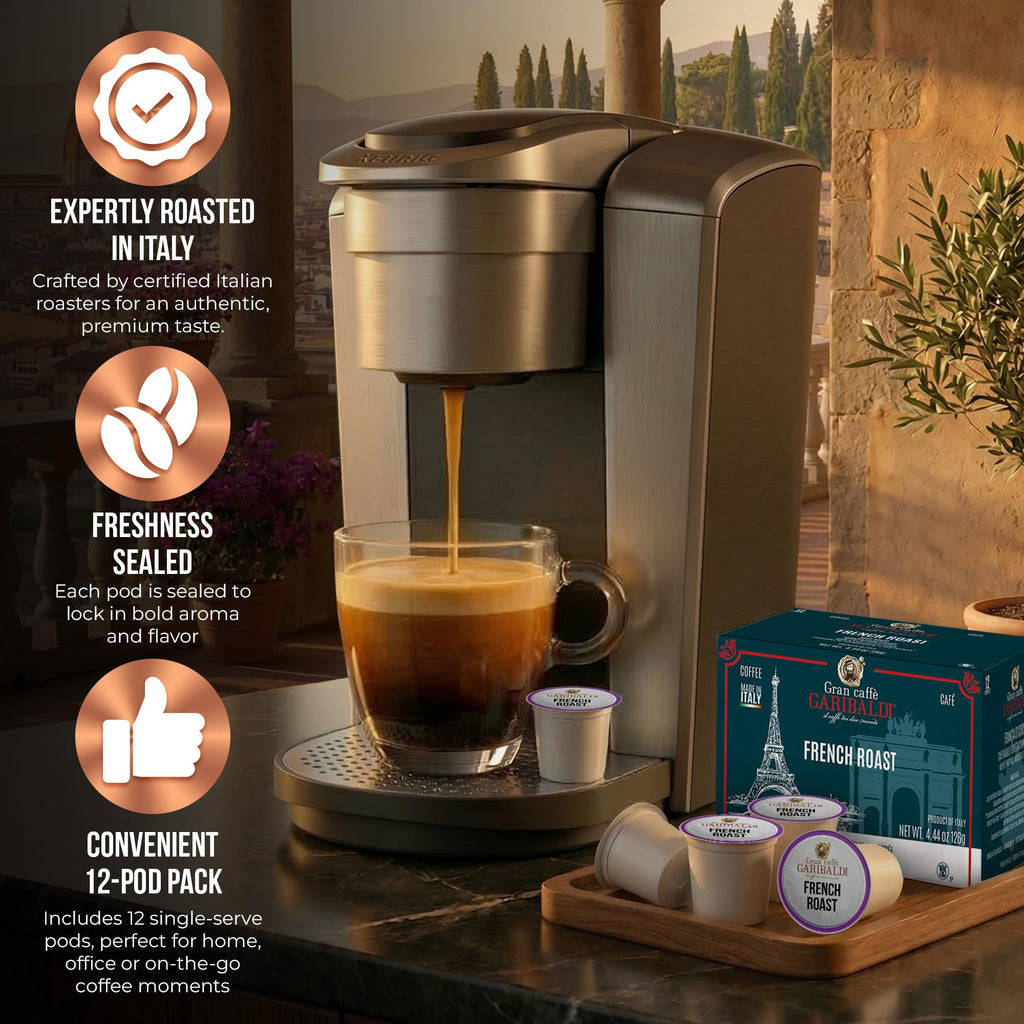 Caffè Garibaldi Colombian Coffee Pods, for Keurig K-Cup Brewers, Single Serve Cups with 100% Arabica Blend for Coffee Makers, 12 Count Recyclable Pods - Medium Roast