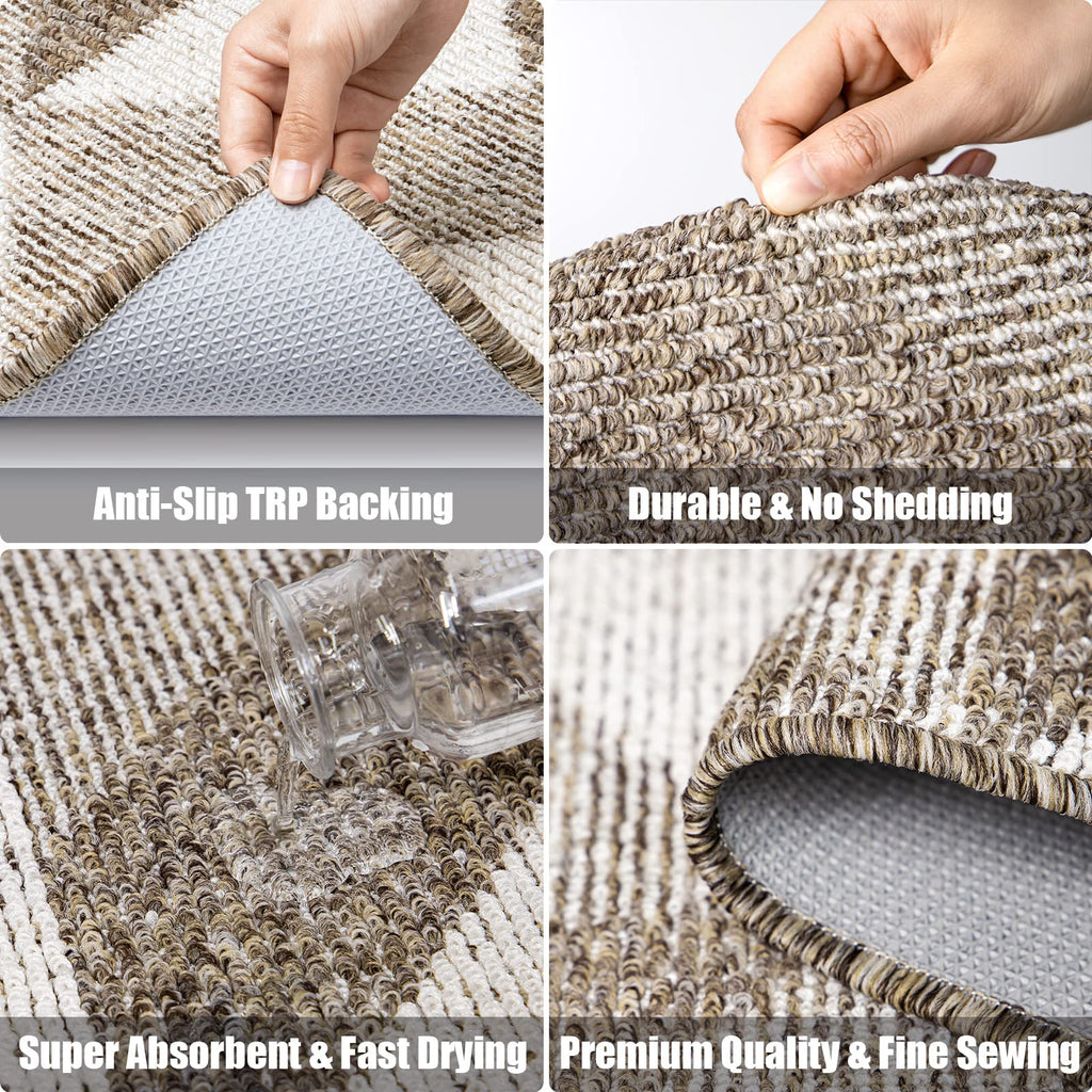 Indoor Doormat 24"x 36", Absorbent Front Back Door Mat Floor Mats, Rubber Backing Non Slip Door Mats Inside Mud Dirt Trapper Entrance Door Rug Carpet, Machine Washable Low Profile-Brown Time Cloister