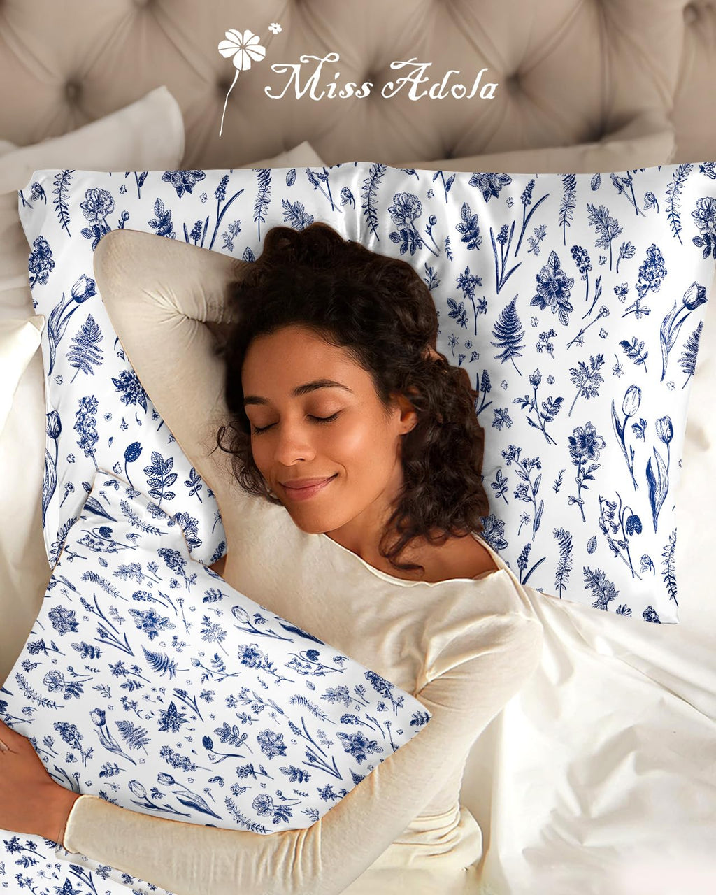 Miss Adola 2 Pack Mulberry Silk Pillowcase for Hair and Skin - Standard Size 20 x 26 Inches with Hidden Zipper Beige Flower 19 Momme Soft Sleeping Silk Pillow Case for Women, Moms