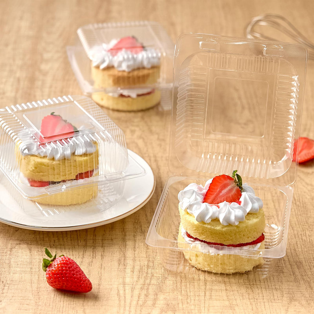 Zezzxu 50 Pack Clear Plastic Take Out Food Containers, Square Cake Slice Containers with Hinged Lids, Disposable To Go Boxes for Cookies, Desserts, Fruits, Salads, Sandwiches