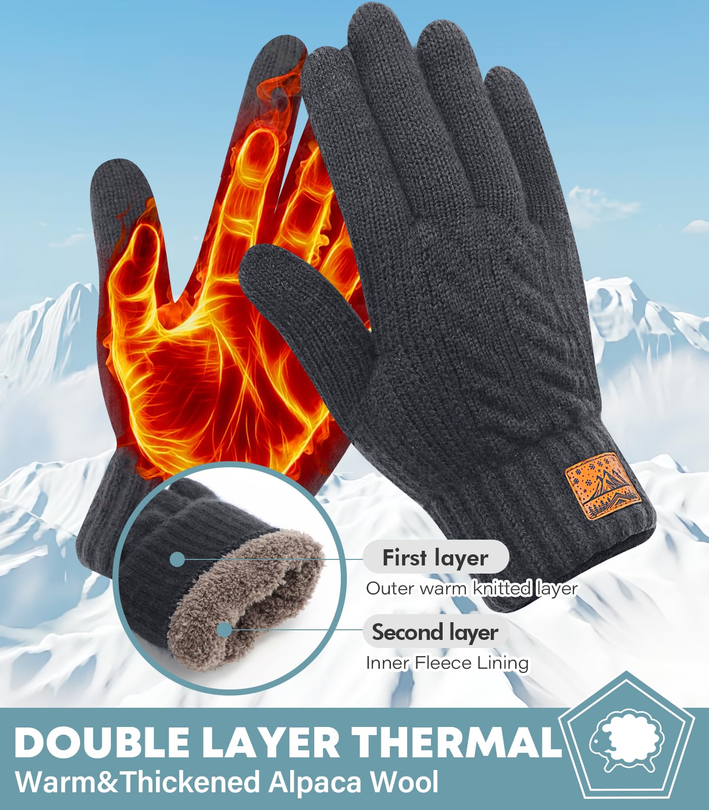 CHENMEI Winter Gloves for Men Women-Warm TouchScreen Cold Weather Gloves,Wool Knit Thermal Adults Gloves for Driving Texting