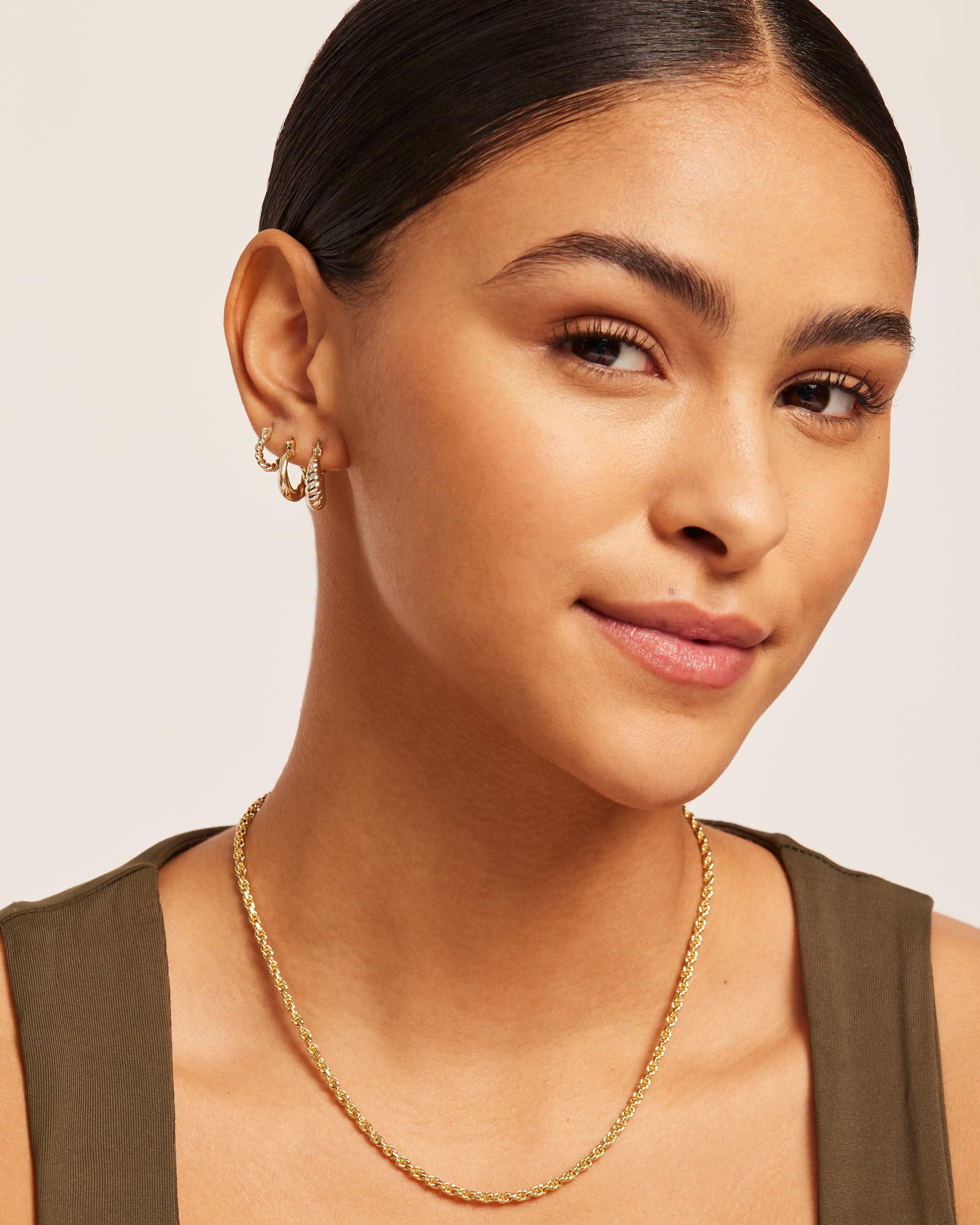 PAVOI Gold Hoop Earrings for Women - 14K-18K Yellow Gold Plated 925 Sterling Silver - Hypoallergenic 3-Pair Small Hoop Earings Set with Cubic Zirconia - Rope Teardrop & Chunky Huggie Styles Earscape Piercings