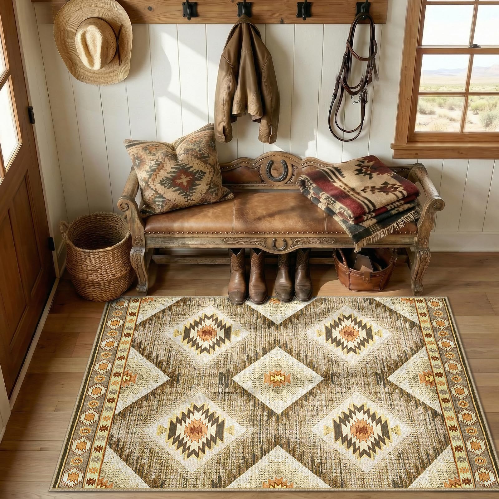 BESTSWEETIE Area Rug 2x3 Rug Machine Washable Non-Slip Low Pile Print Pattern Western Rug for Living Room Bedroom Entryway Tribal Series-Abstract/Cowhide