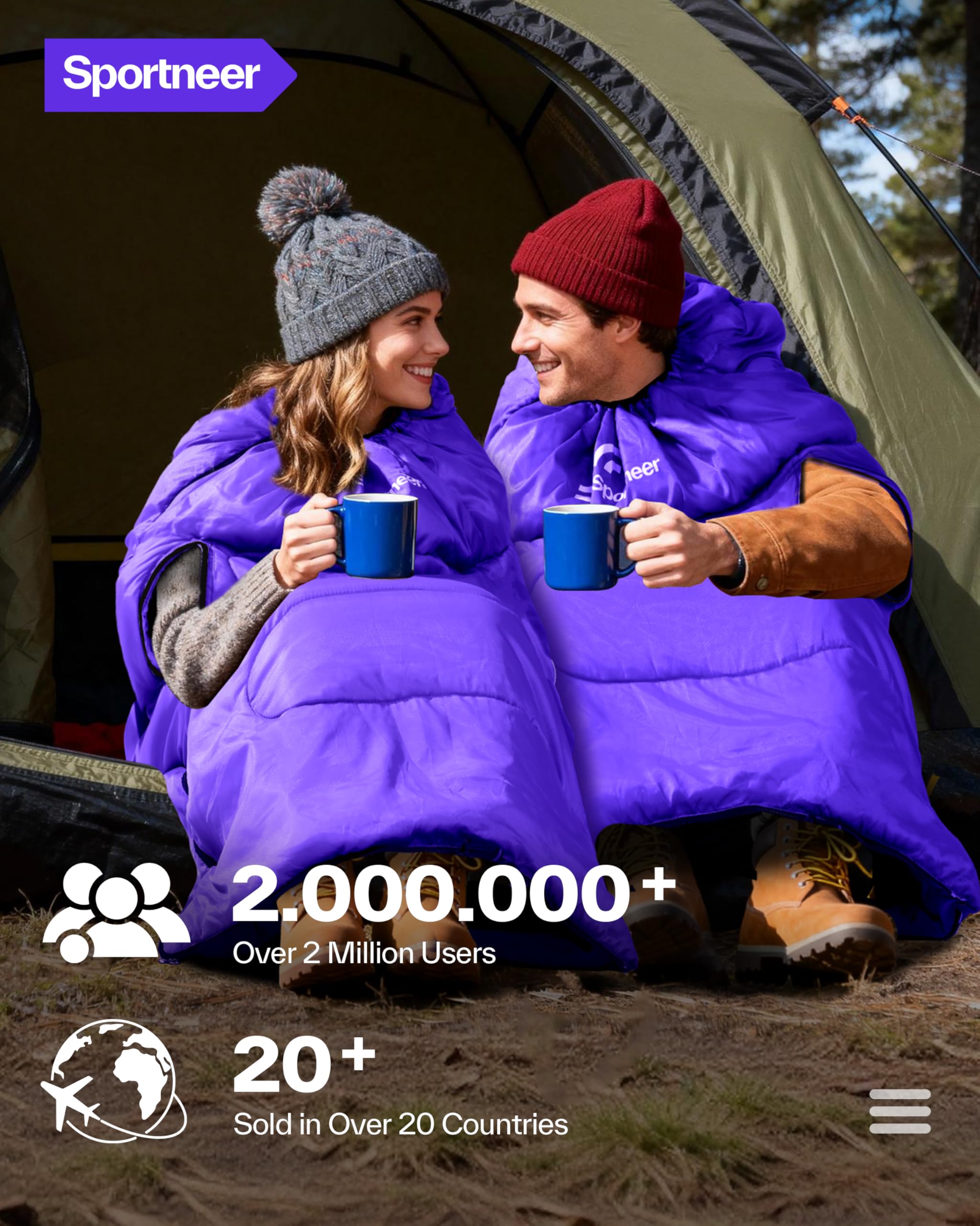 Sportneer Wearable Sleeping Bag for Adults & Kids – Walkable with Arm Zippers, Warm Weather & Cold Waterproof, Compact for Camping, Stadiums, Travel, Backpacking & Car Use