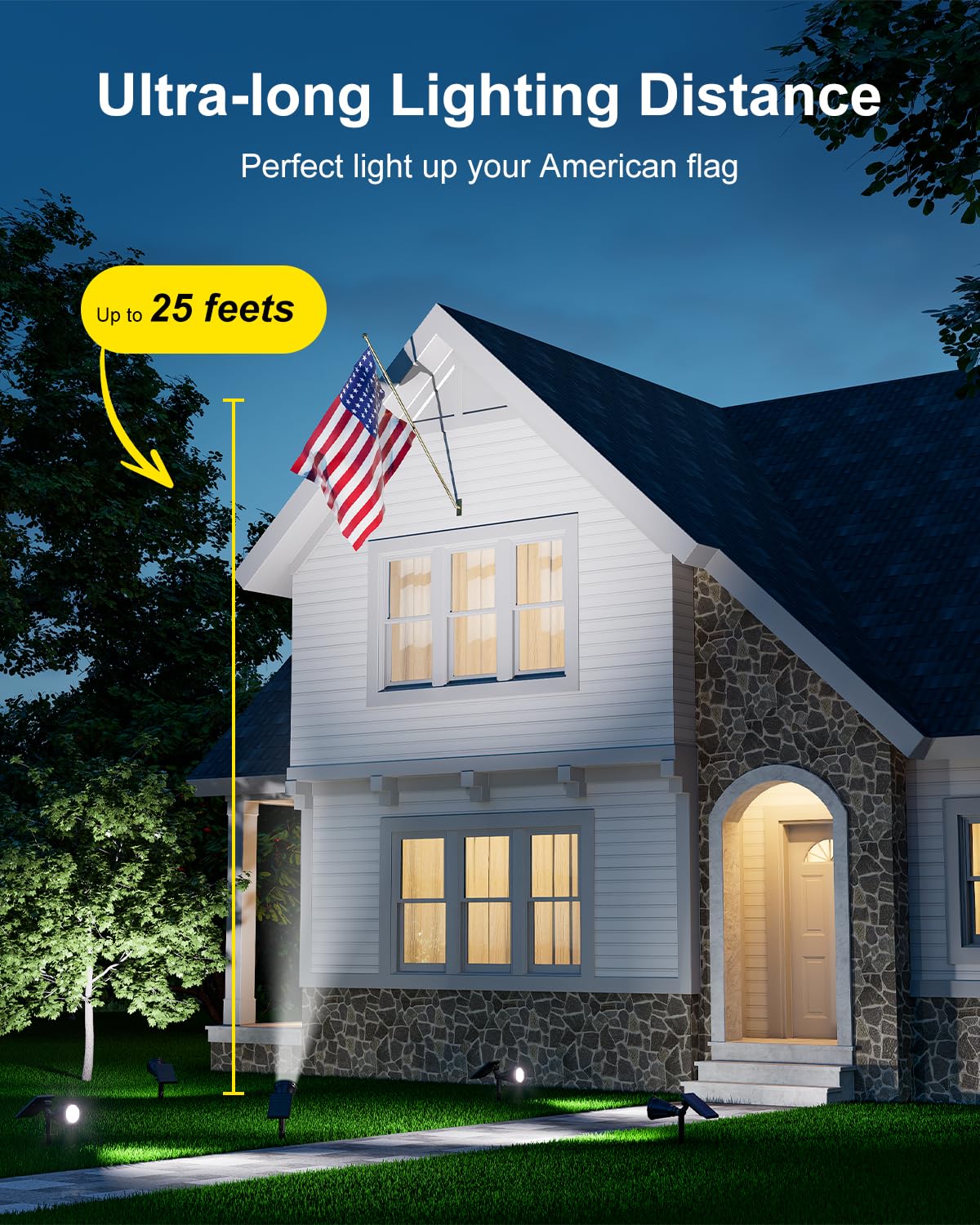Solar Power Spot Lights Outdoor Waterproof for Christmas Decorations, Flag, Tree, Wreath, Santa Claus, Snowman, Bright LED Landscape Lamp Uplights for Outside Garden, Yard, Patio, Sidewalk,Warm White