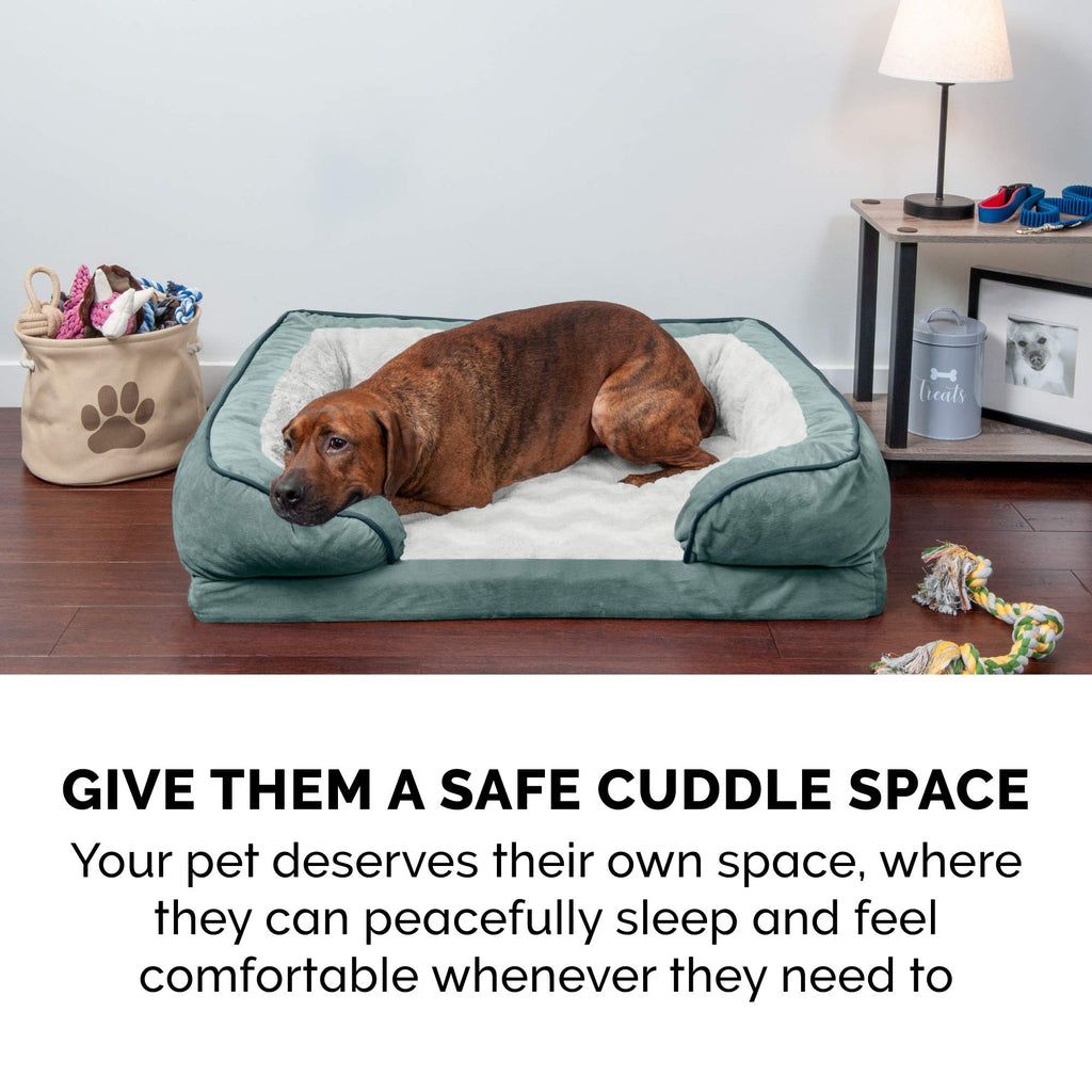 Furhaven Cooling Gel Dog Bed for Medium/Small Dogs w/ Removable Bolsters & Washable Cover, For Dogs Up to 35 lbs - Plush & Velvet Waves Perfect Comfort Sofa - Brownstone, Medium