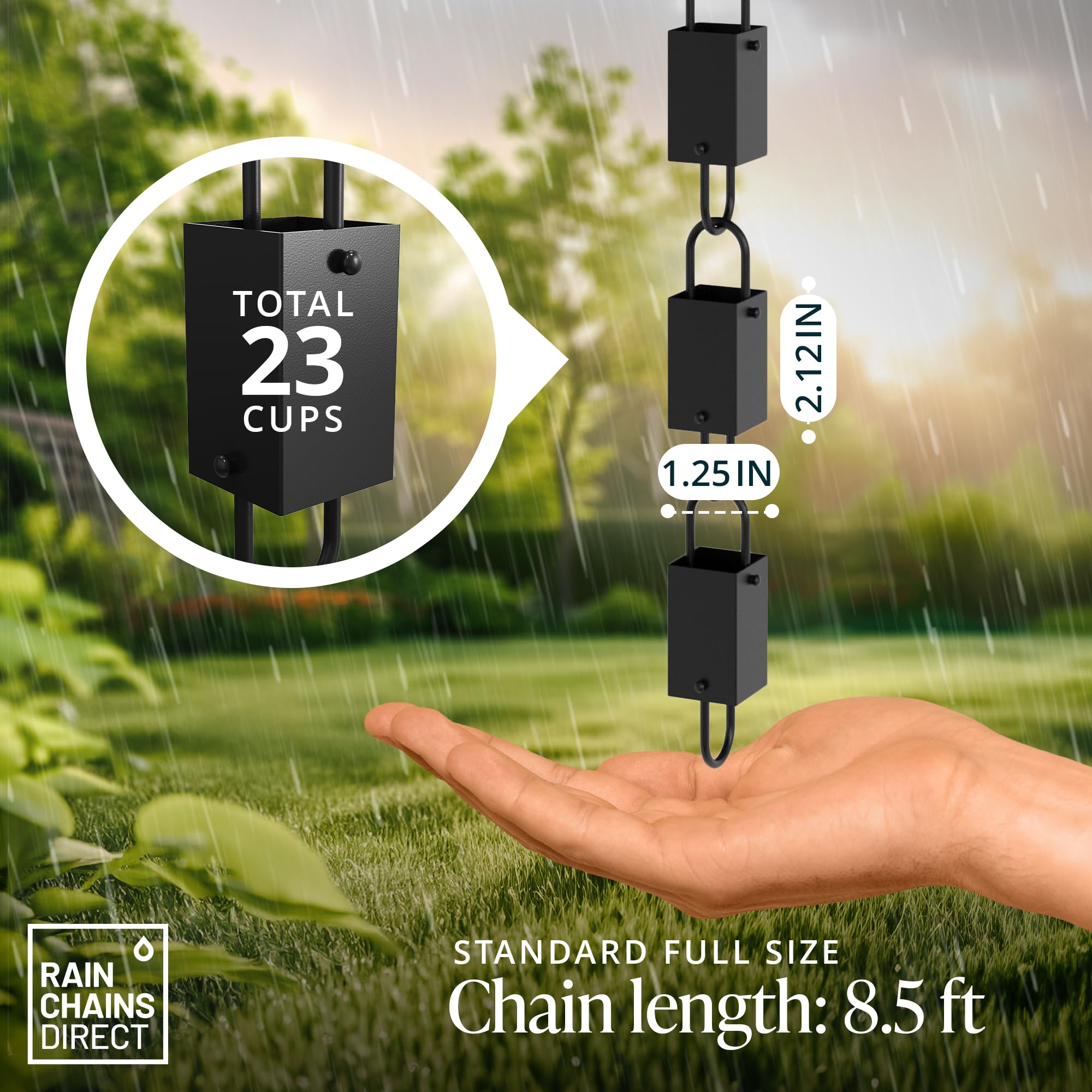 Rain Chains Direct Square Link Rain Chain Extension, 3 Feet in Length, Aluminum, Black Powder Coated, Functional and Decorative Replacement for Gutter Downspouts