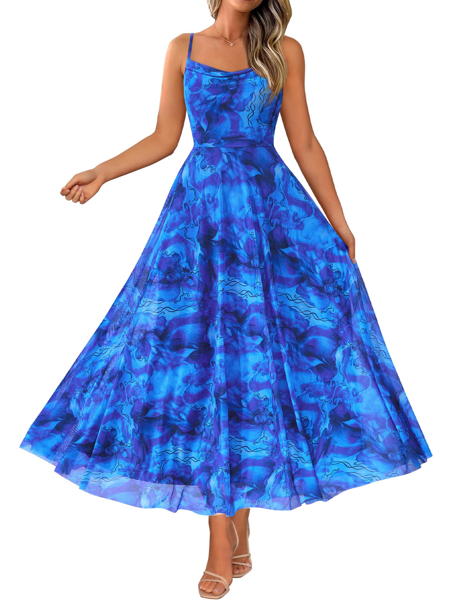 BTFBM Women Summer Floral Maxi Dresses Elegant Spaghetti Strap Dress Printed Party Dress Beach Long Dresses
