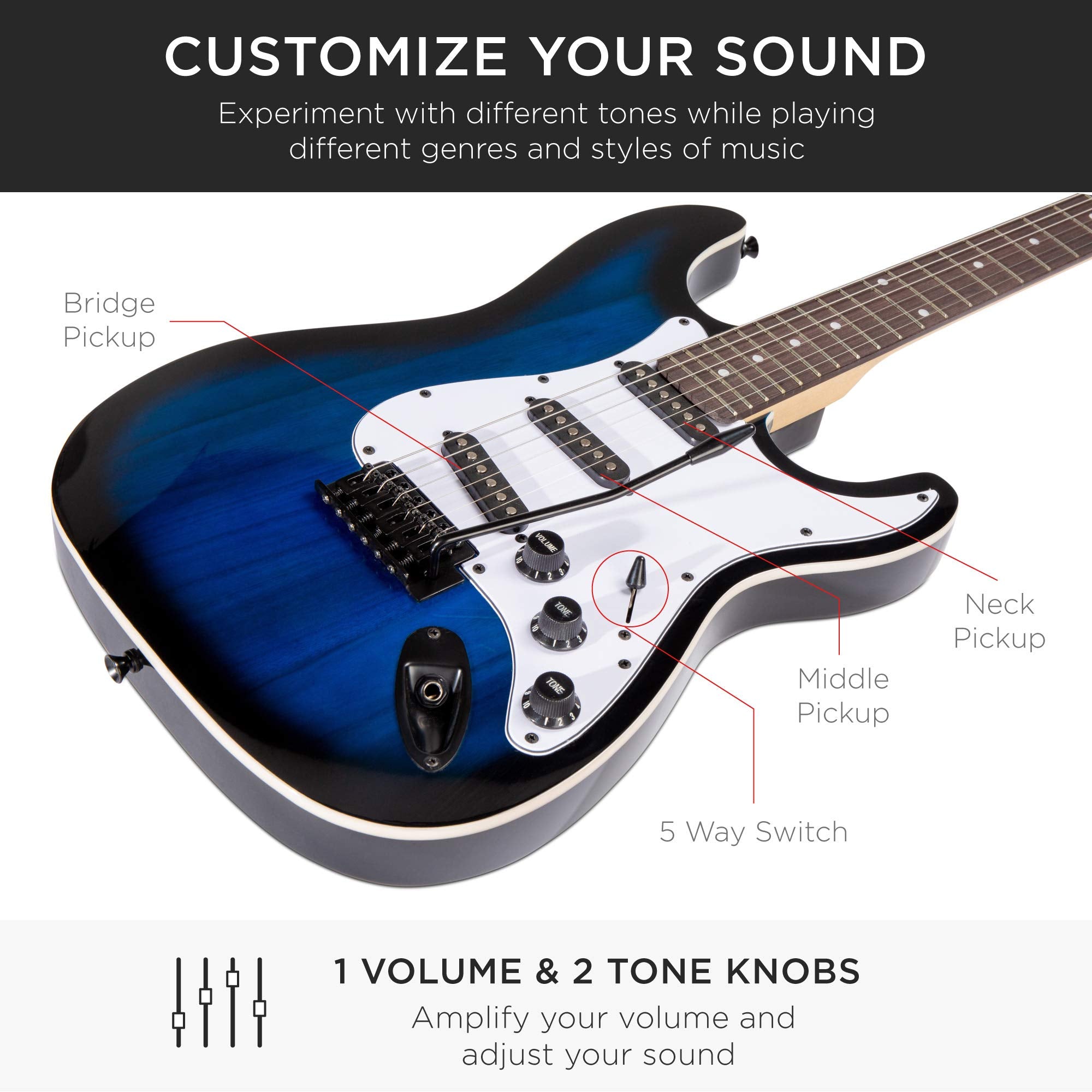 Best Choice Products 39in Full Size Beginner Electric Guitar Starter Kit w/Case, Strap, 10W Amp, Strings, Pick, Tremolo Bar - 3 Color Sunburst