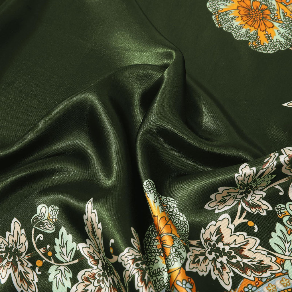 AWAYTR 35” Large Satin Square Head Scarf - 2Pcs Silk Like Floral Head Scarves Square Satin Hair Scarf Bandanas for Women