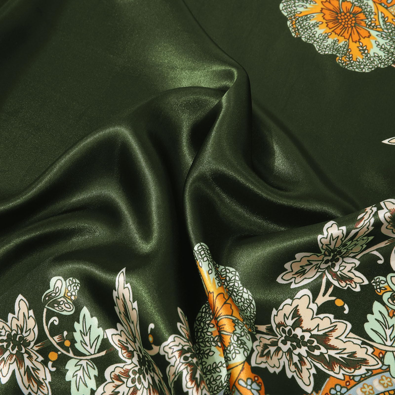 AWAYTR 35” Large Satin Square Head Scarf - 2Pcs Silk Like Floral Head Scarves Square Satin Hair Scarf Bandanas for Women