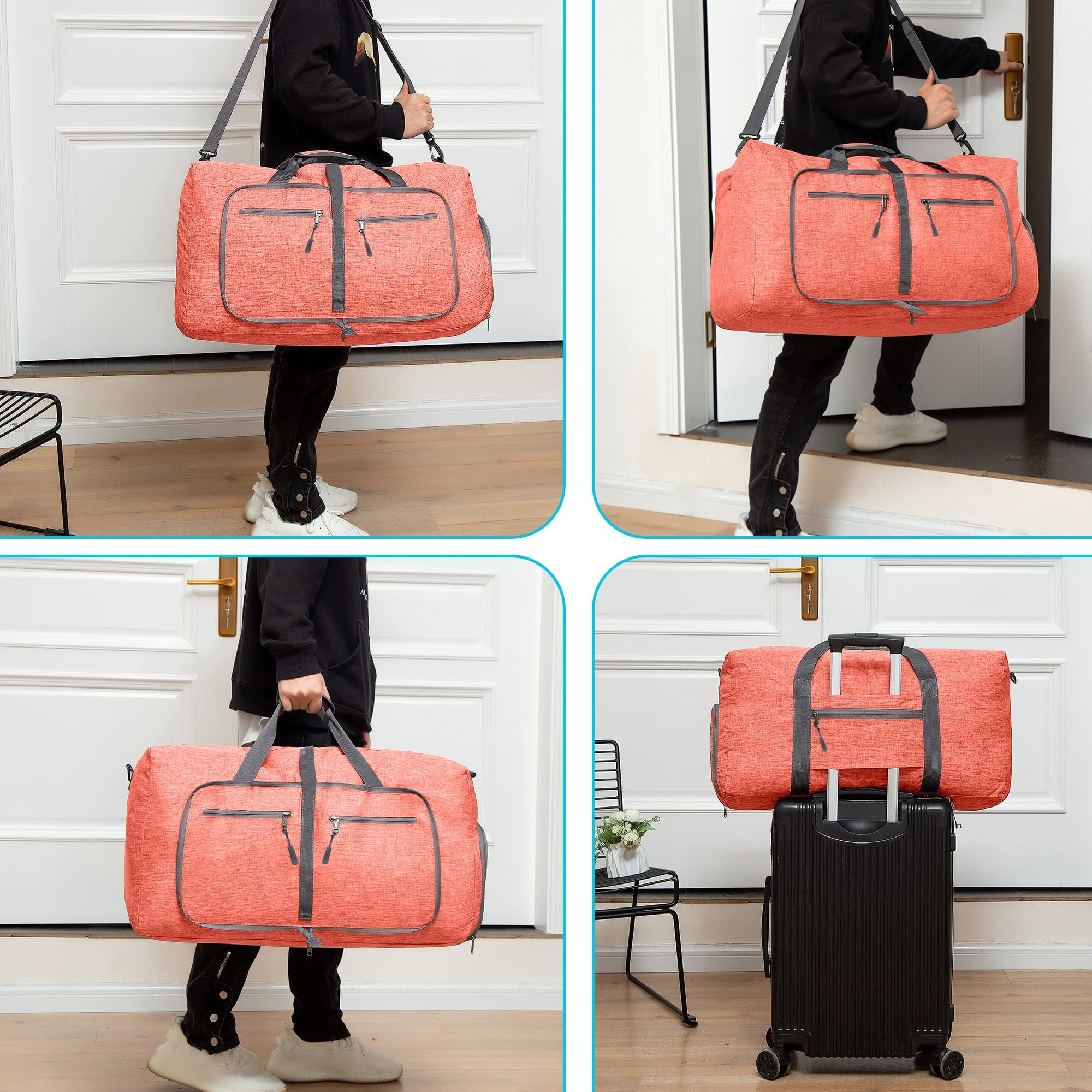 Vomgomfom 65L/85L/115L Foldable Travel Duffle Bag, Lightweight Checked Luggage with Shoe Compartment, Water-Resistant Weekender Overnight Bag for Men & Women