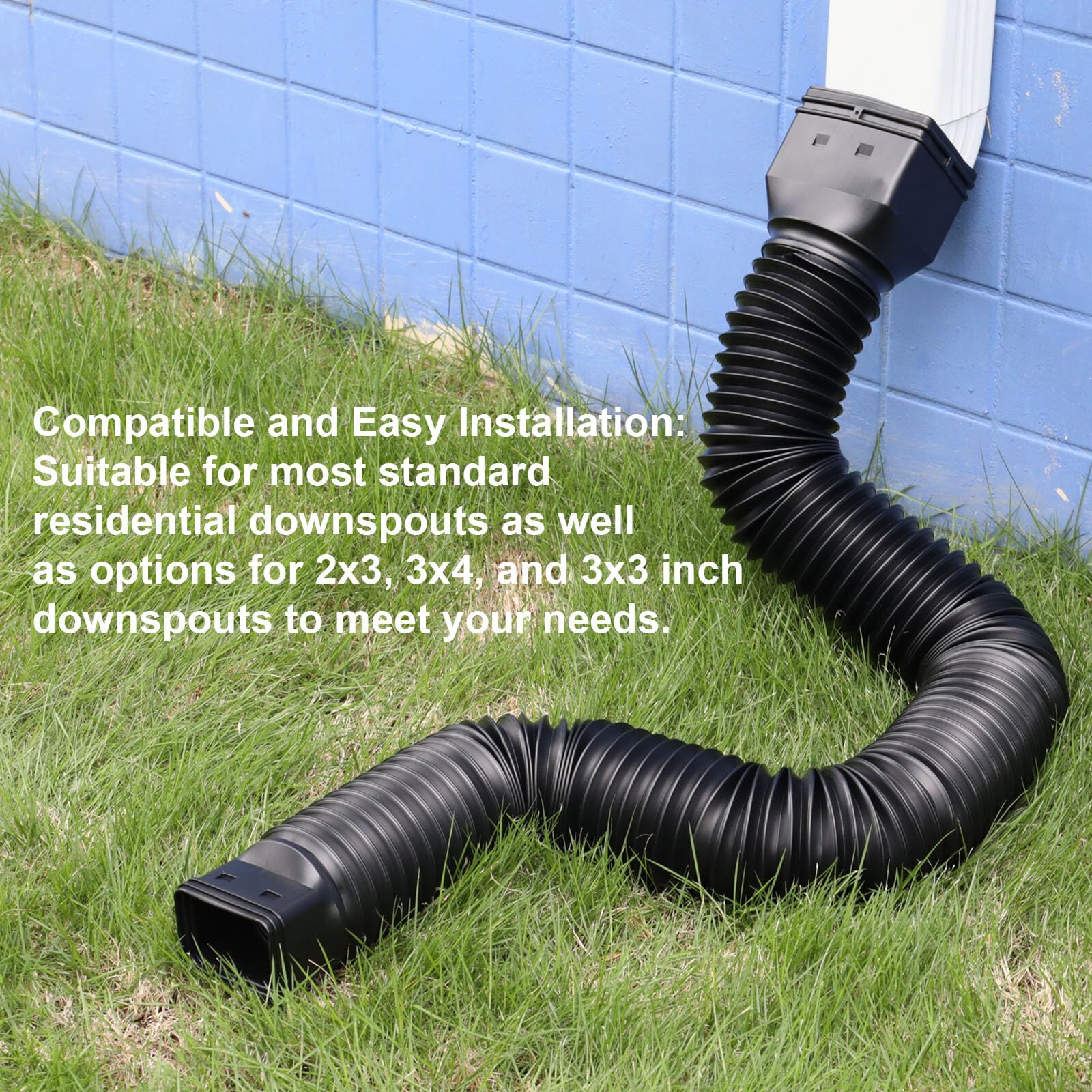 plusgutter 2 Pack Rain Gutter Downspout Extensions, Flexible Downspout Extender with 58"+68" Extendable Pipes for Rain Water Drainage, Durable Down Spout Drain Extension with Connector (Black)