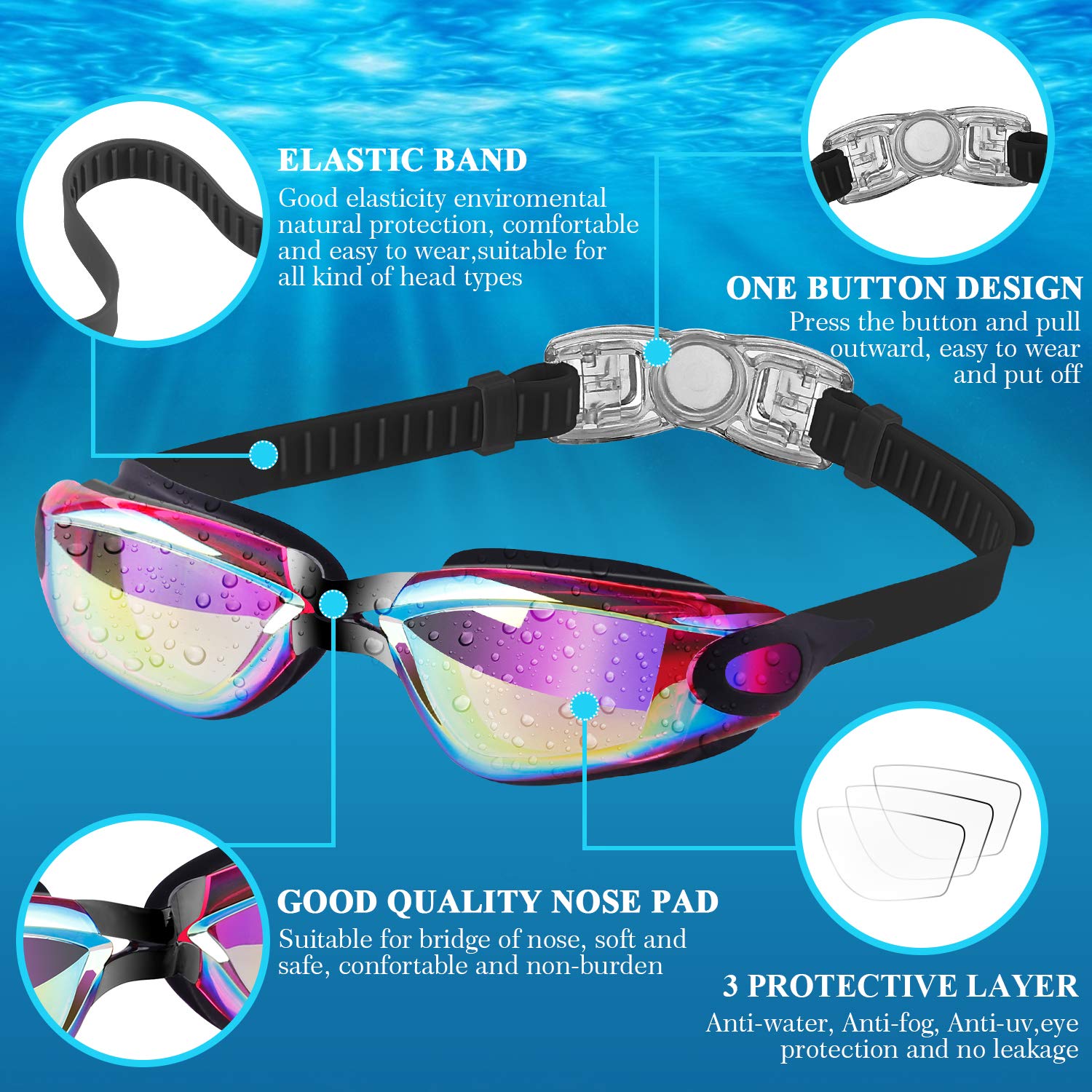 COOLOO Kids Swim Goggles, 2 Packs Swimming Goggles for Kids Girls Boys and Child Age 4-16