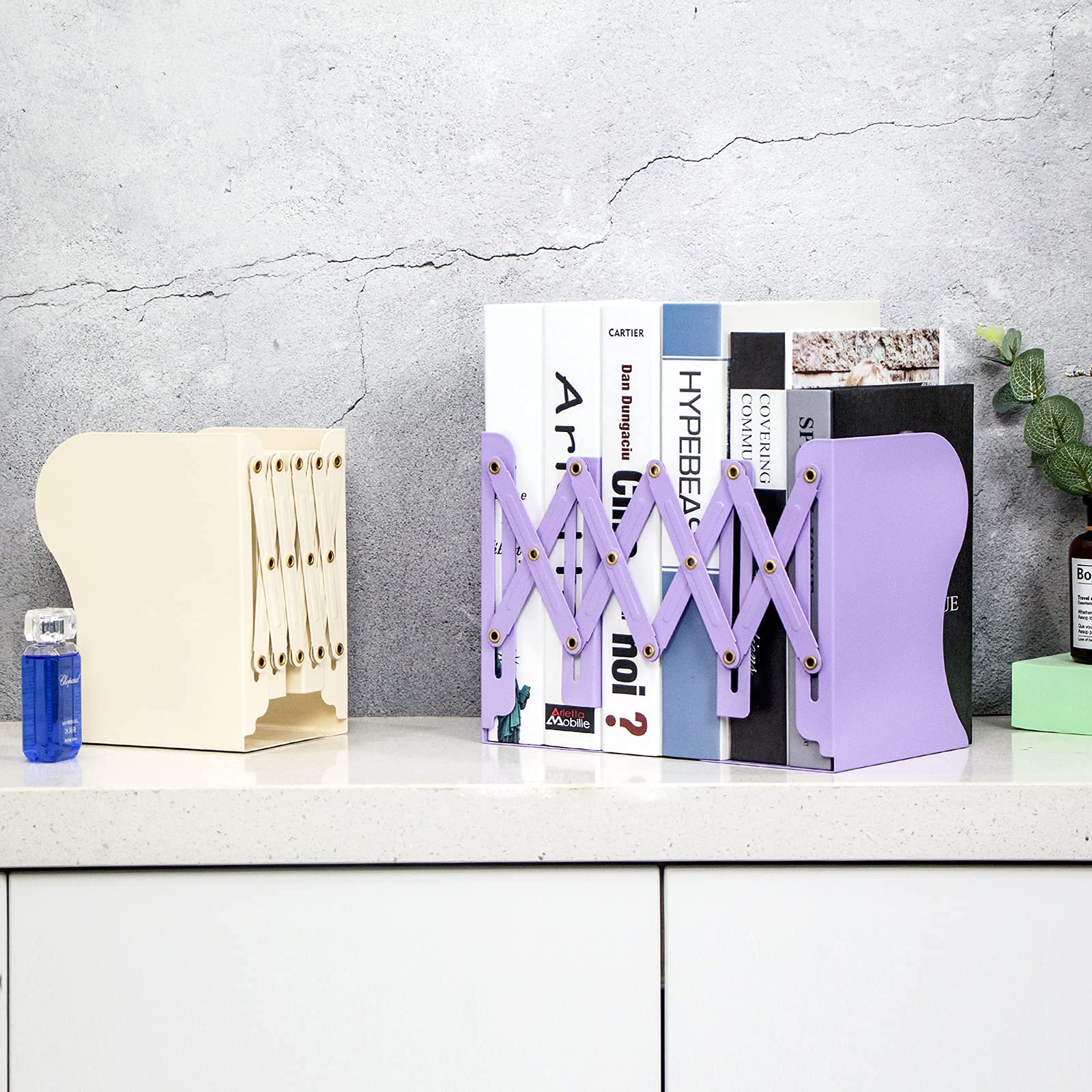 Aobopar Adjustable Book Ends, Metal Bookends for Heavy Books, Desk Book Holder for Shelves, Book Organizer for Desk, Suitable for Office, Home and School Use (Black)