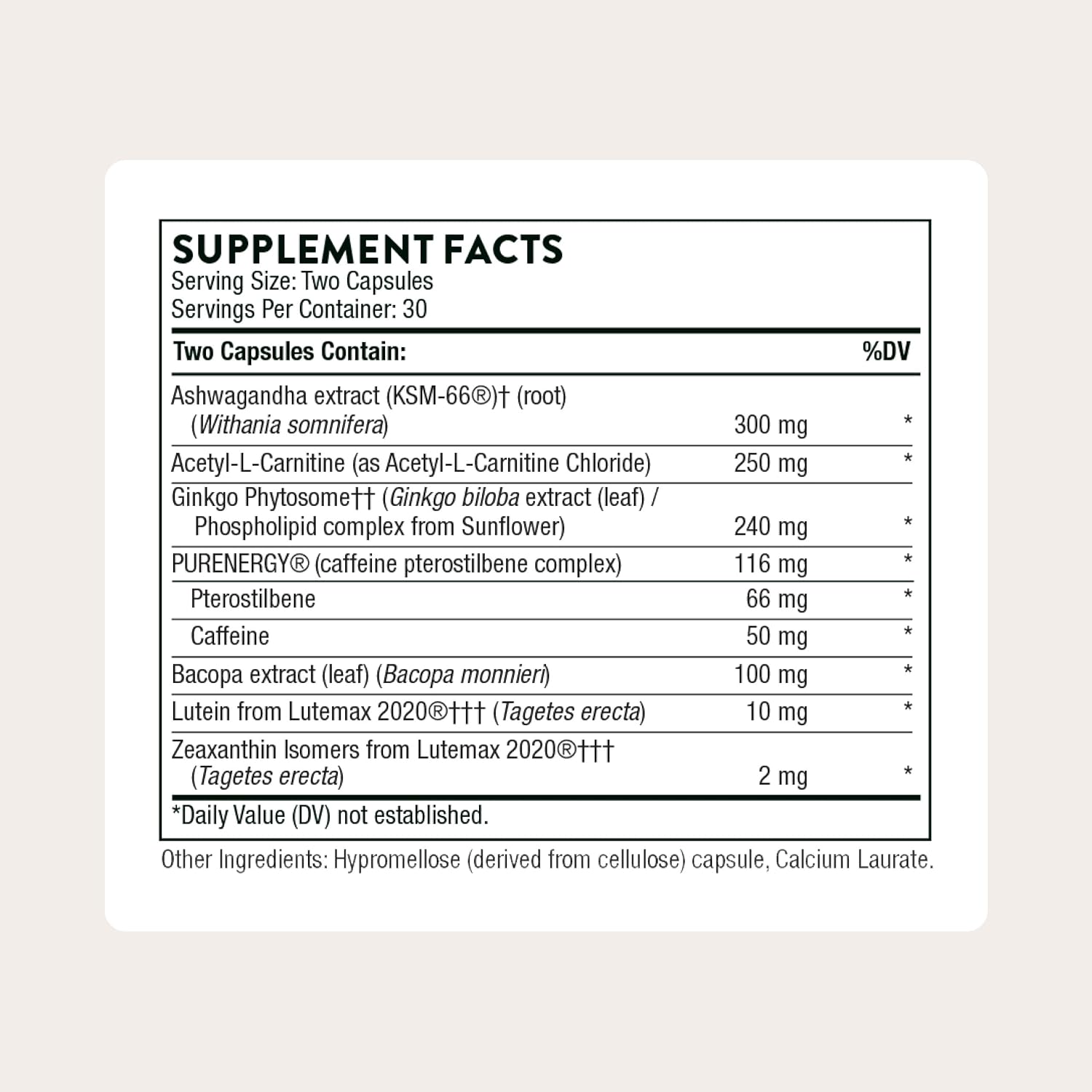 THORNE - Memoractiv - Nootropic Brain Supplement for Focus, Cognitive Function, Creativity & Concentration* - Ashwagandha, Caffeine, Acetyl-L-Carnitine & More - Gluten-Free, Dairy-Free - 60 Capsules