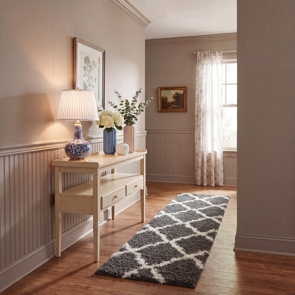 SAFAVIEH Dallas Shag Collection Accent Rug - 2'3" x 4', Beige & Ivory, Trellis Design, Non-Shedding & Easy Care, 1.5-inch Thick Ideal for High Traffic Areas in Entryway, Living Room, Bedroom (SGD257D)