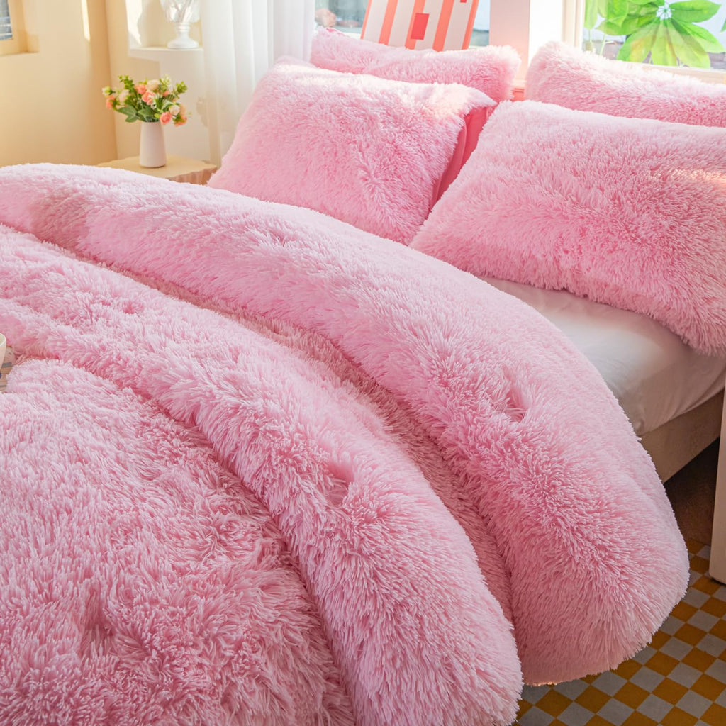 Faux Fur Kids Girls Purple Rainbow Comforter Sets Twin/Full - 3PC Bed Set Warm Comfortable Soft Plush Flannel Velvet Fluffy Fuzzy Bedding（Comforter x 1 Pillowcases x 2）