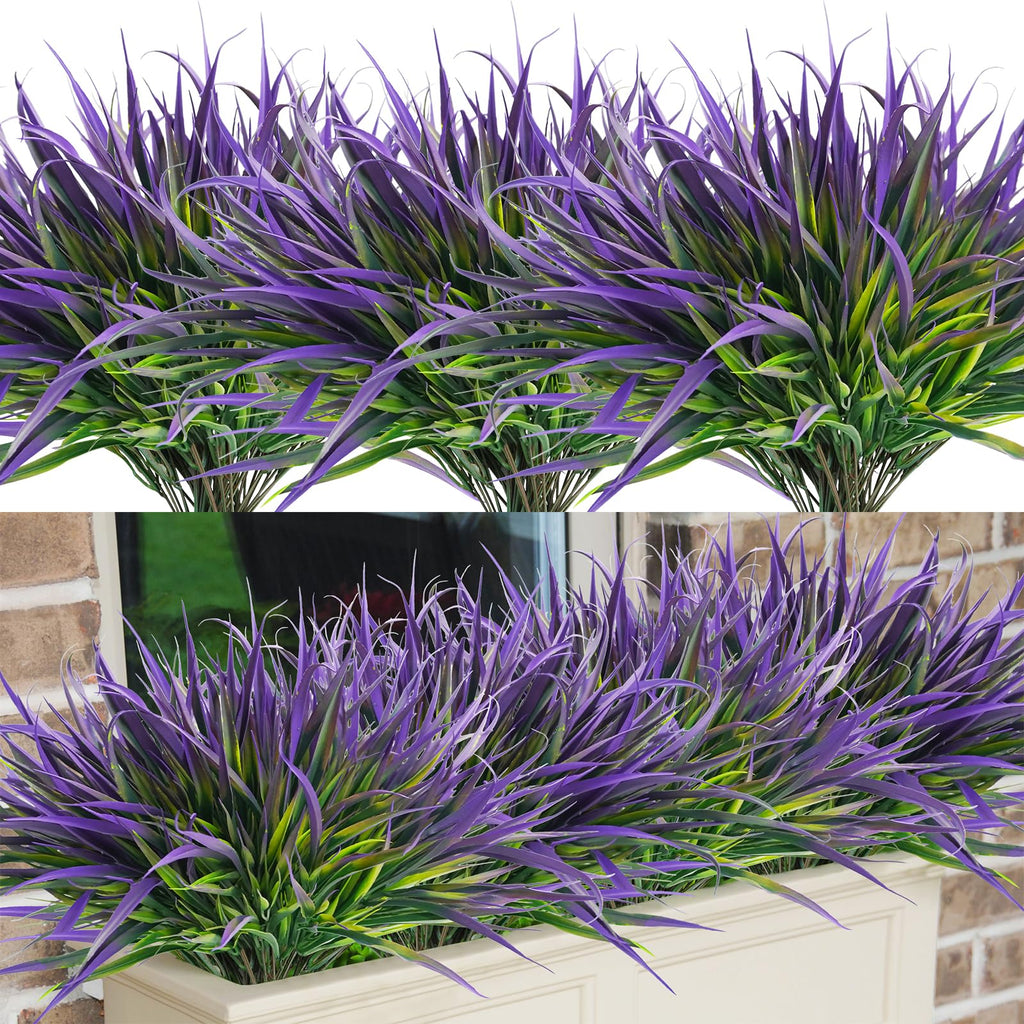 Uieke 28 Bundles Artificial Outdoor Plants UV Resistant Fake Grass Plants Faux Plastic Plants Greenery Shrubs for Home Garden Pathway Window Box Front Porch Cemetery Fall Decor, Autumn Red