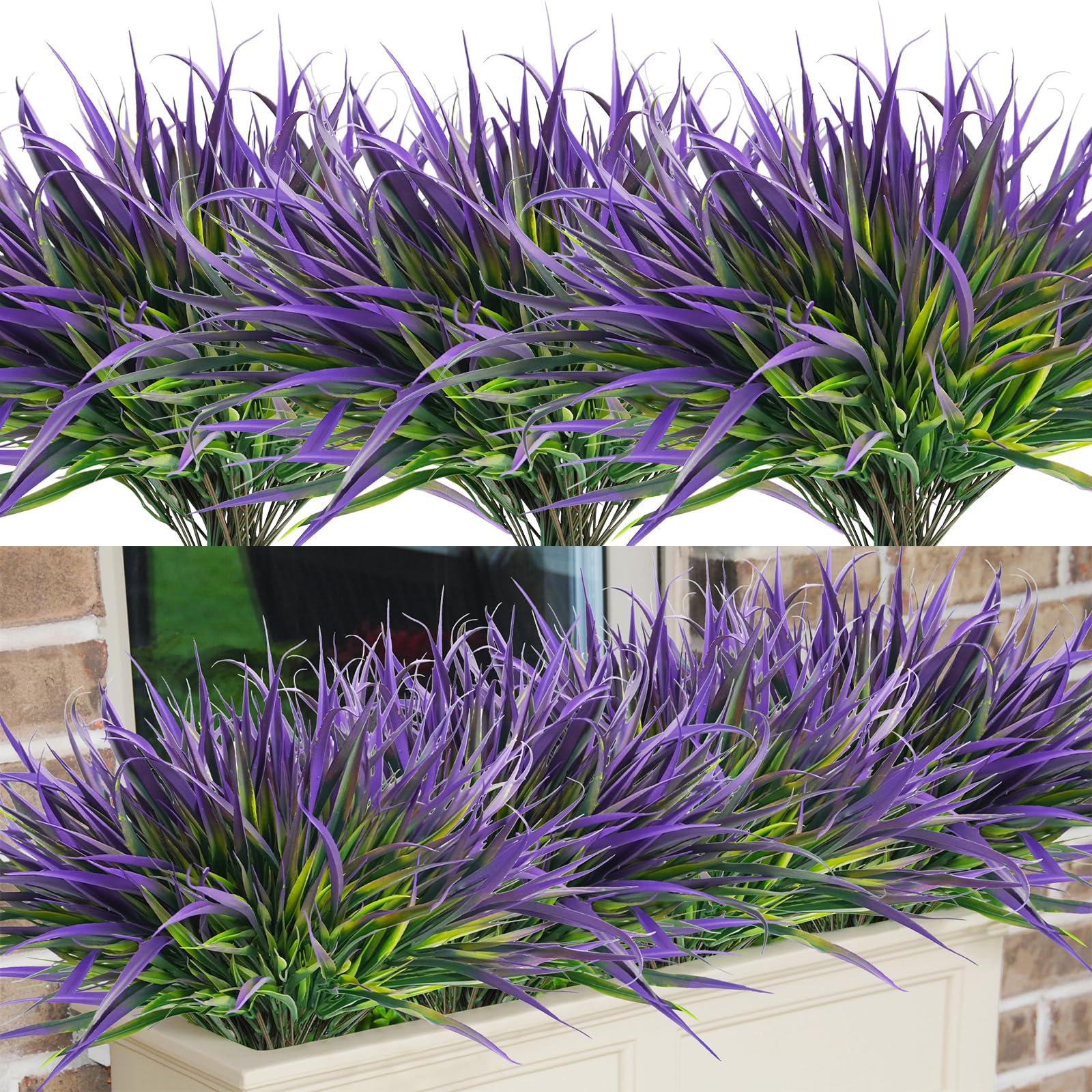 Uieke 28 Bundles Artificial Outdoor Plants UV Resistant Fake Grass Plants Faux Plastic Plants Greenery Shrubs for Home Garden Pathway Window Box Front Porch Cemetery Fall Decor, Autumn Red