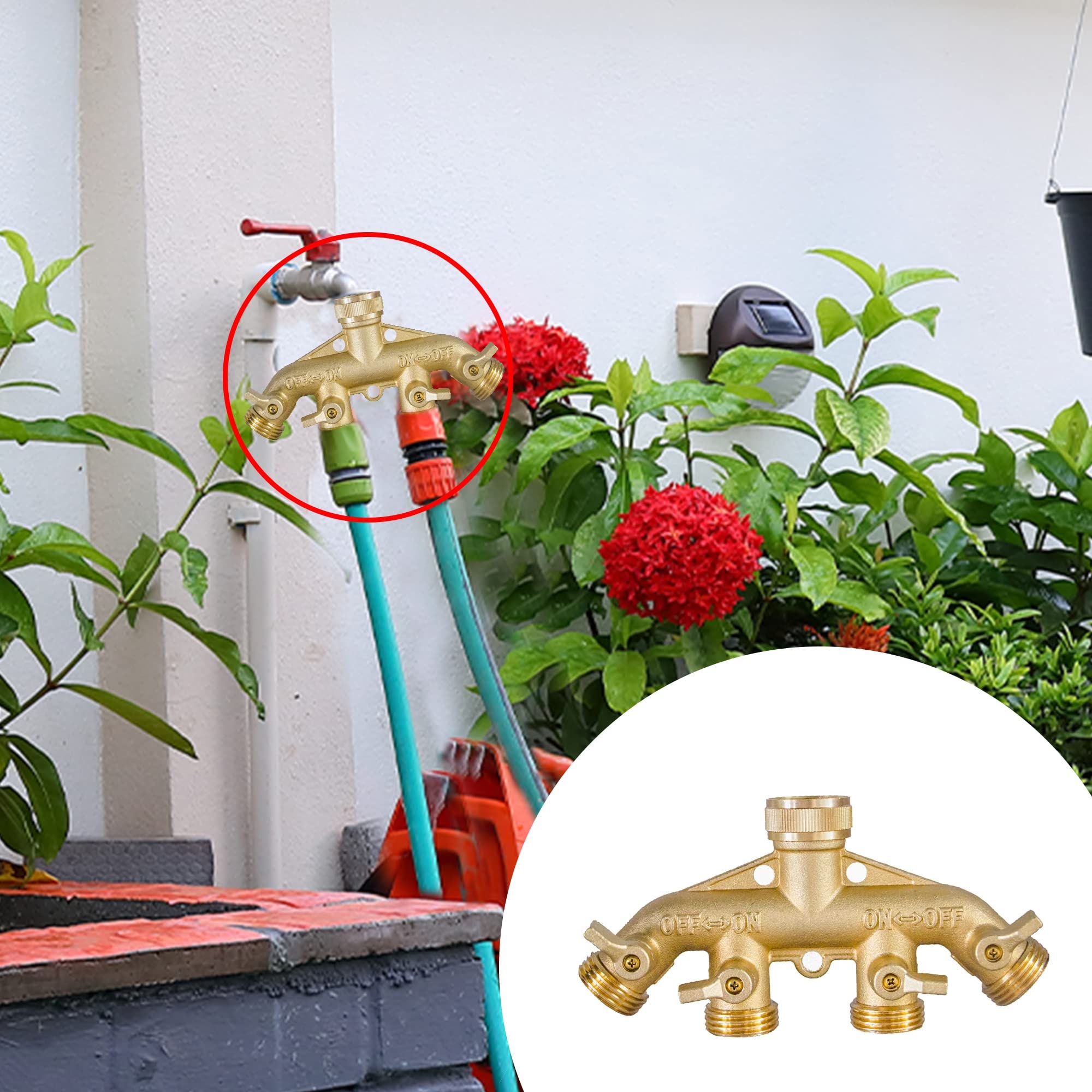 Hourleey Brass Garden Hose Splitter (2 Way), Solid Brass Hose Y Splitter 2 Valves with 2 Extra Rubber Washers (Brass)