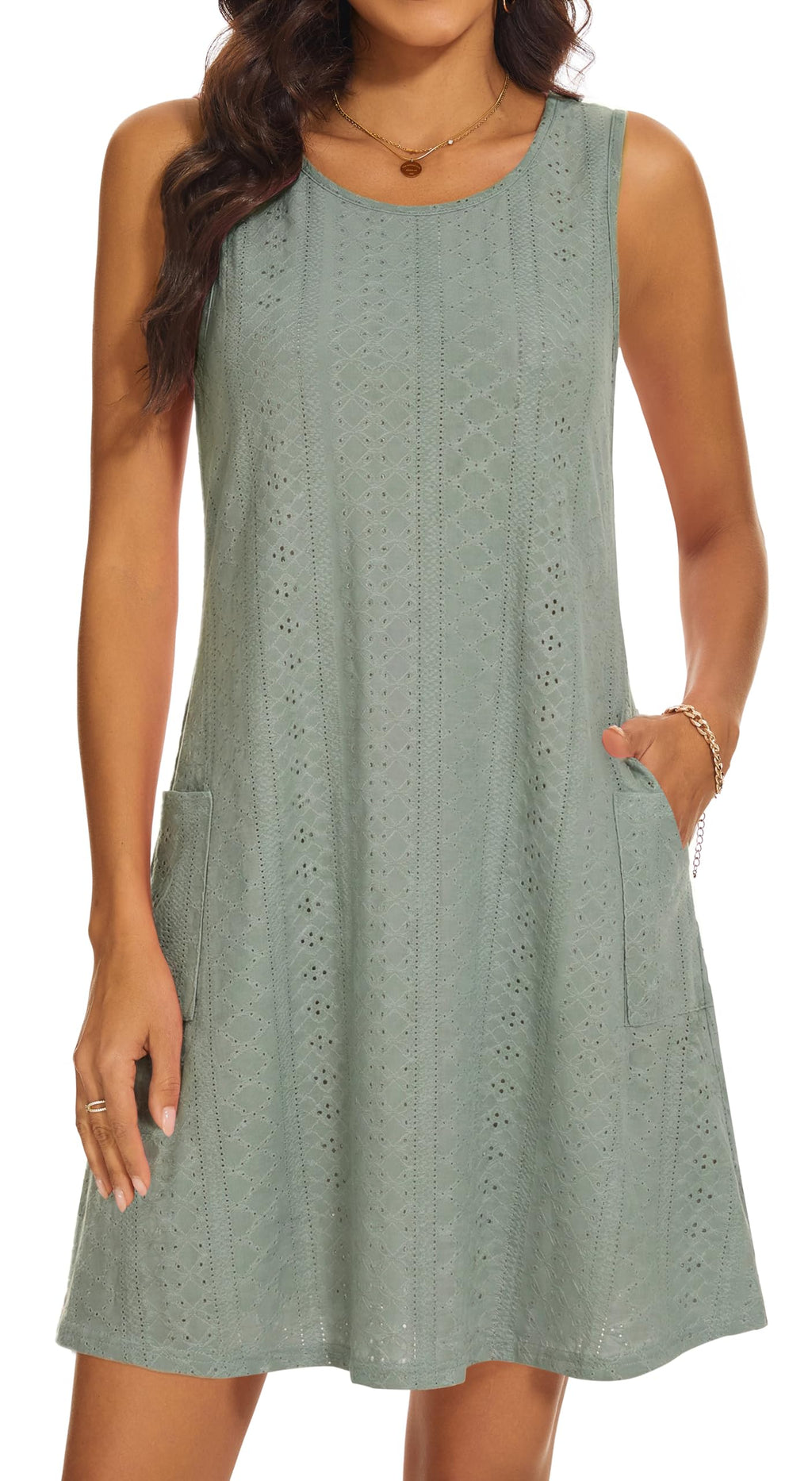Summer Dresses for Women 2026 Casual Sundresses Beach Cover Ups Sleeveless Tshirt Swing Dress with Pockets