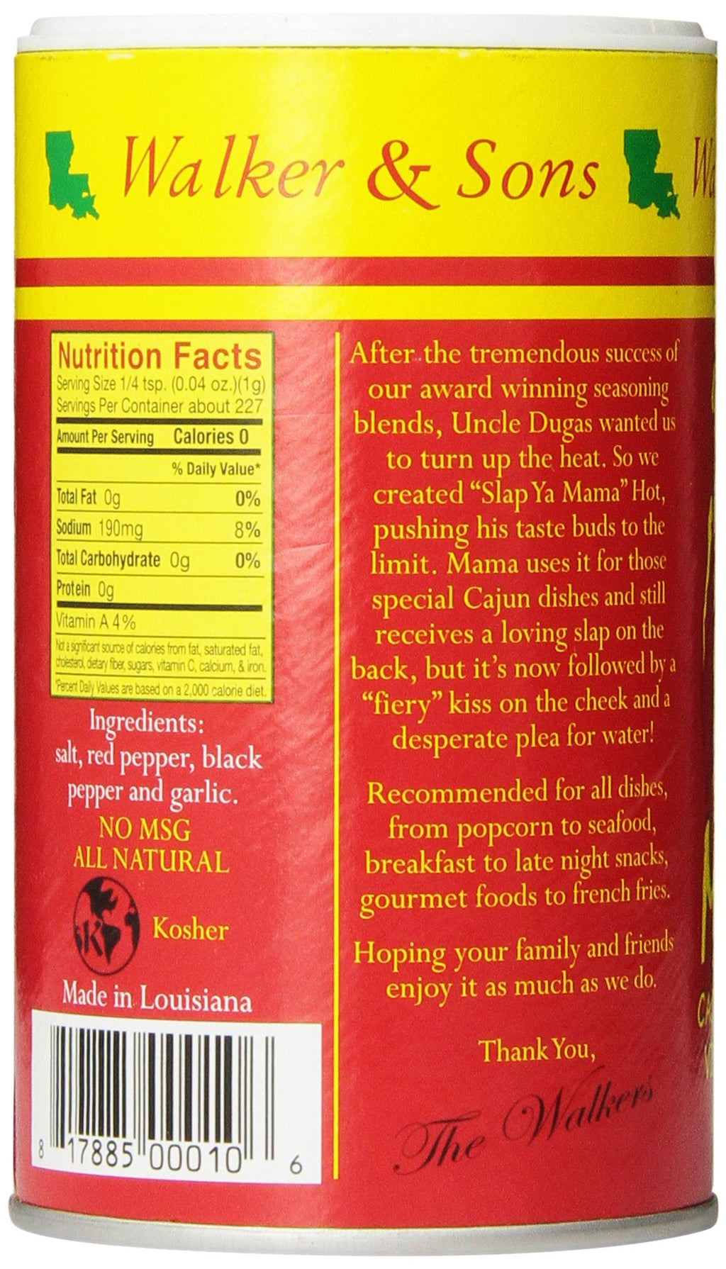 Slap Ya Mama Cajun Seasoning from Louisiana, Hot Blend, No MSG and Kosher, 8 Ounce Can