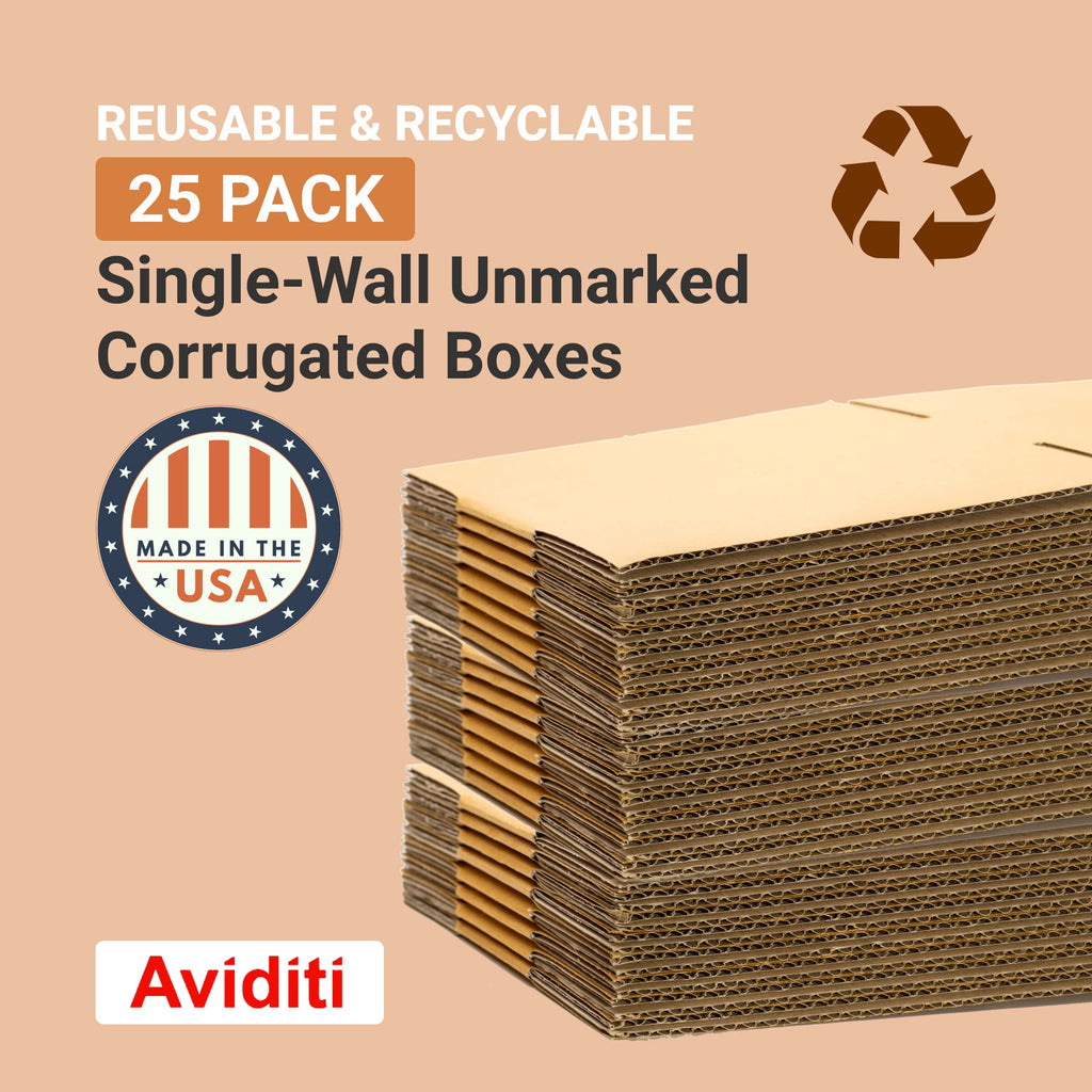 BOX USA 10103 Flat Corrugated Cardboard Box 10" L x 10" W x 3" H, Kraft, For Shipping, Packing and Moving (Pack of 25)