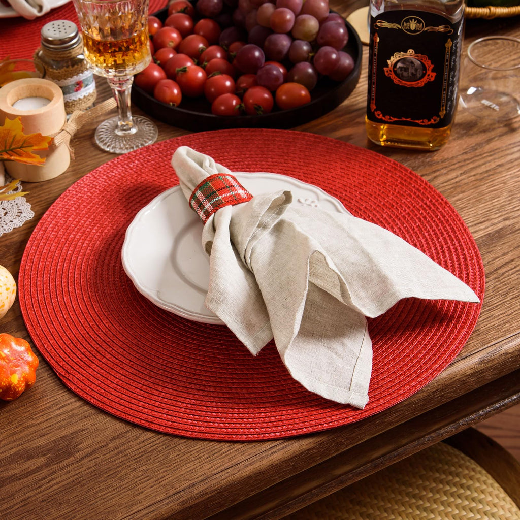 AHHFSMEI Round Placemats Set of 6 Heat Resistant Washable Non-Slip Woven Braided Table Mats for Dining Table Kitchen & Home Decor (Beige)