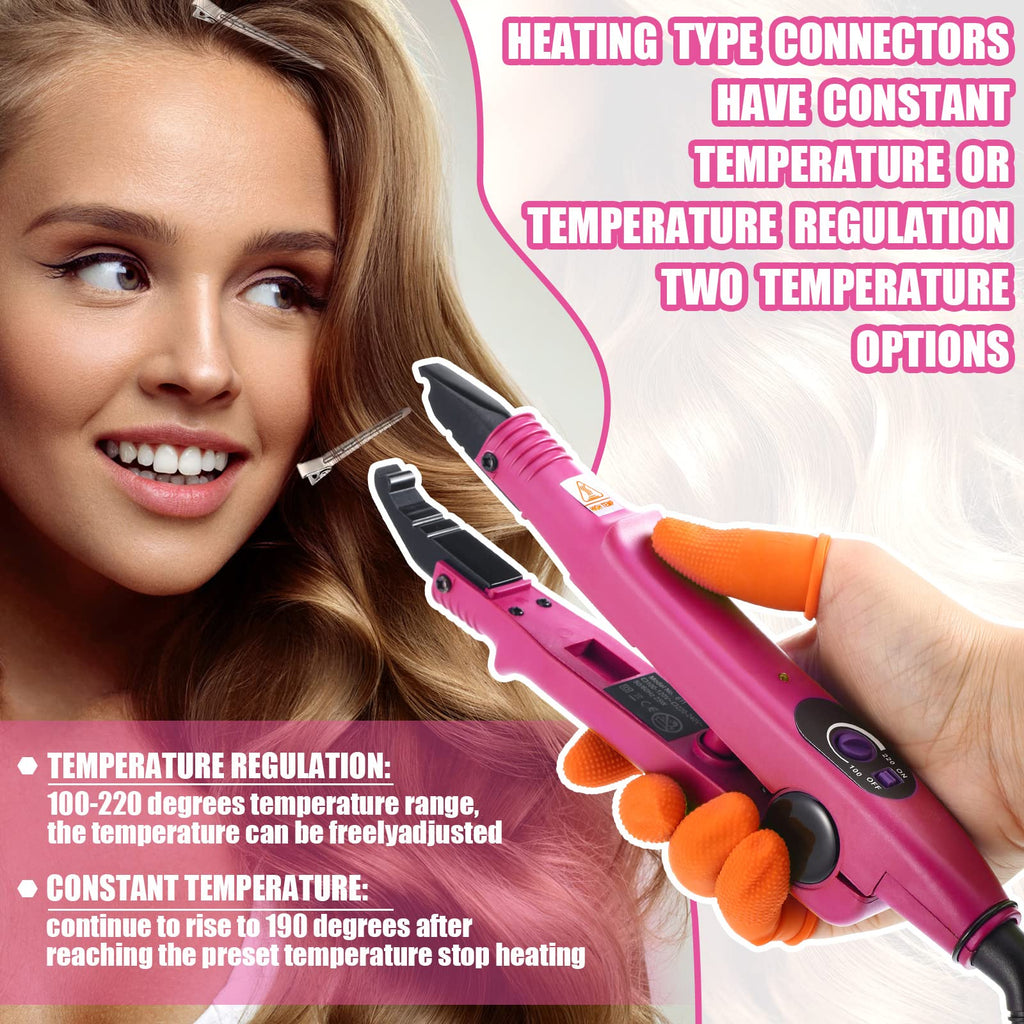 Hair Extensions Iron Fusion Keratin Hair Extensions Heat Tool Heat Connector Wand with Fusion Glue Protector Template Hair Clip Finger Protector 2 Bag Keratin Glue Granule Bead(Black)