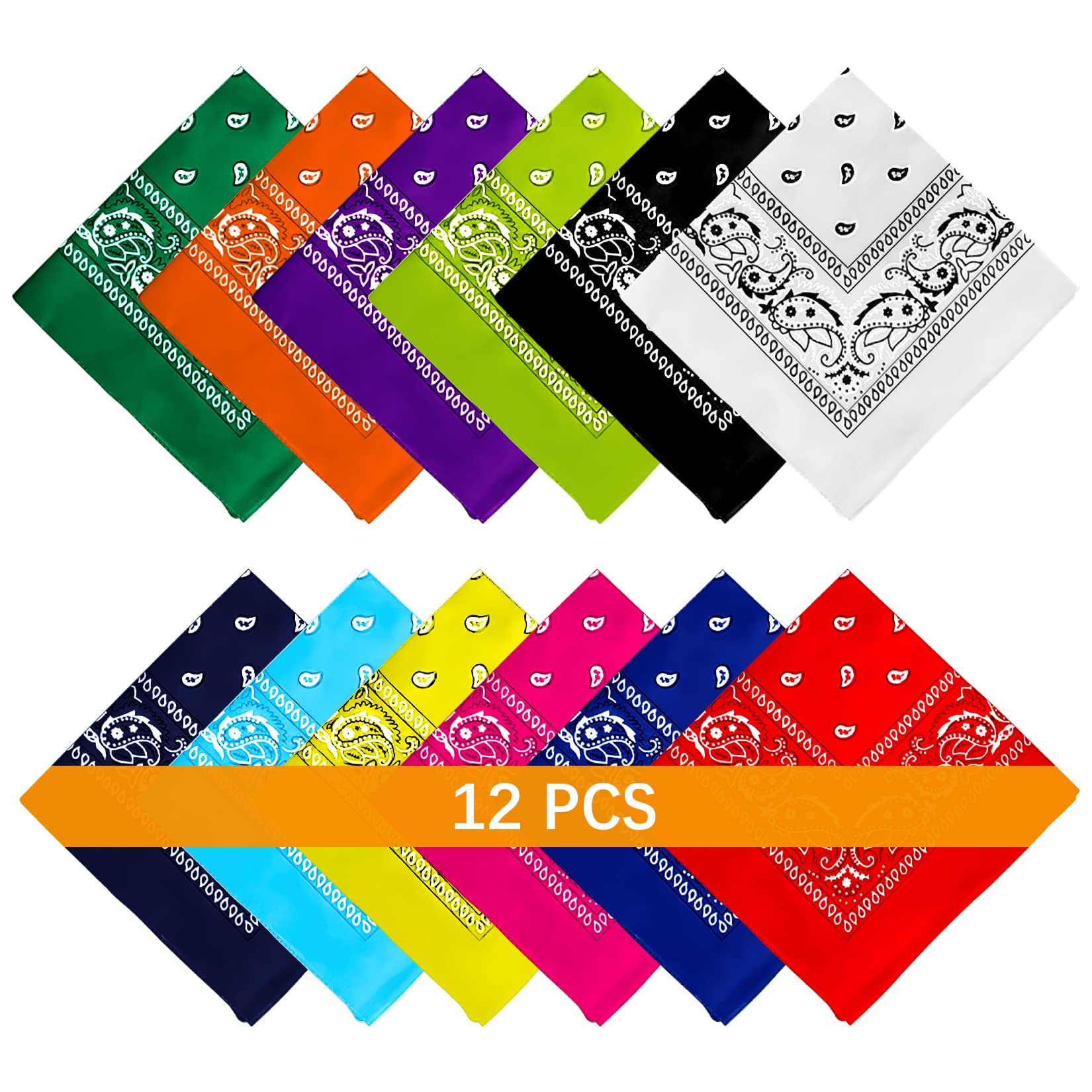 AURUZA 12-44pcs Bandanas for Men Women Paisley Large Bandana Black Red White Head Wrap Headbands Cowboy Handkerchief