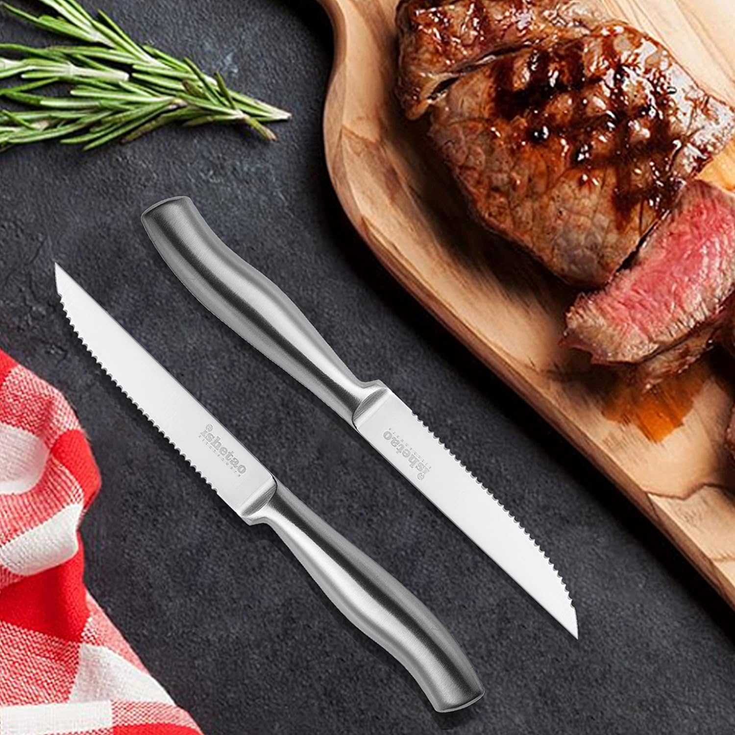 Steak Knife Set of 6, 4.5 inches Dishwasher Safe High Carbon Stainless Steel Knives, Silver