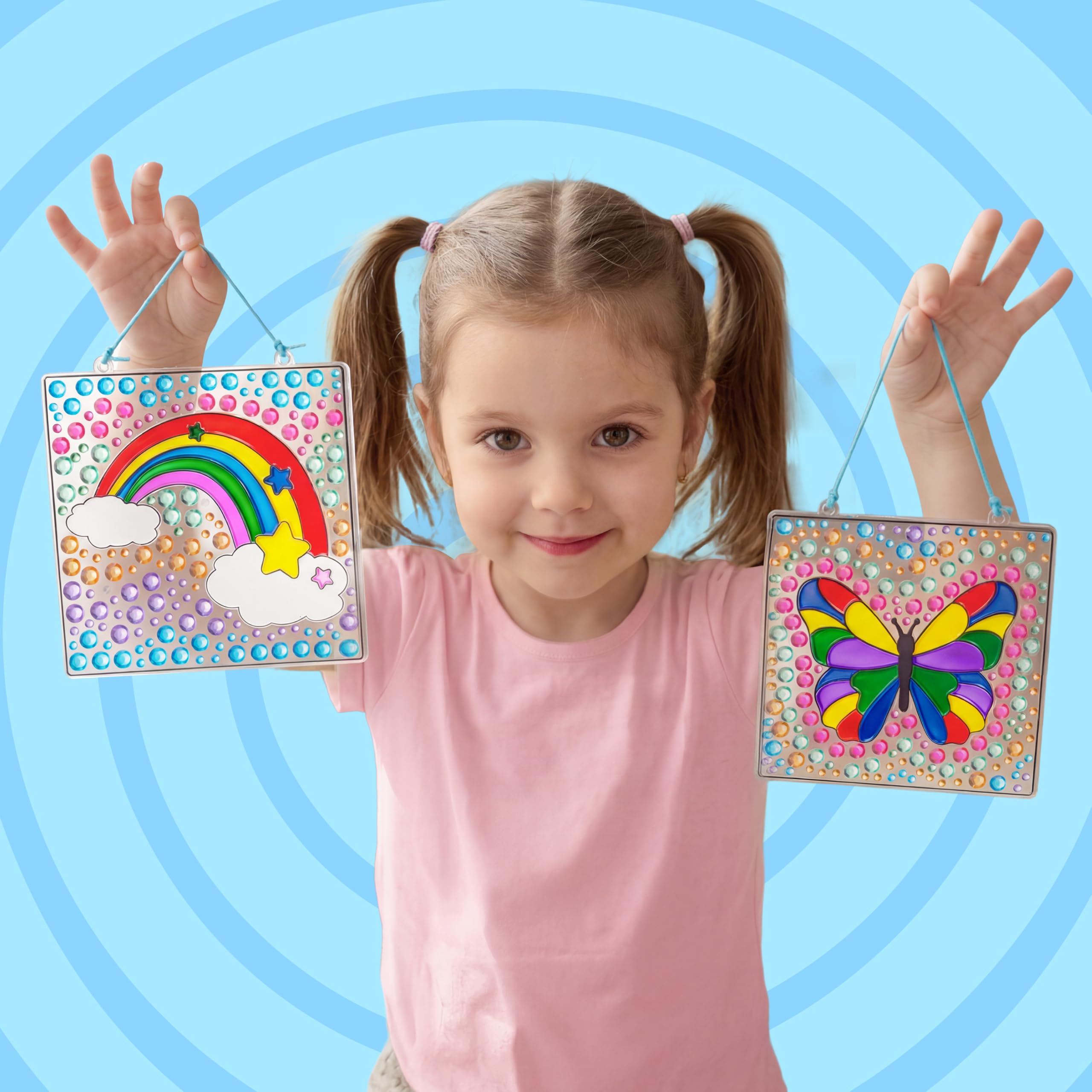 Klever Kits 4PCS Window Art Suncatcher Kits, Fun Gem Painting Kits, Diamond Art and Crafts for Boys Girls, Great Crafts Gift for Kids Birthdays Christmas Ages 6+