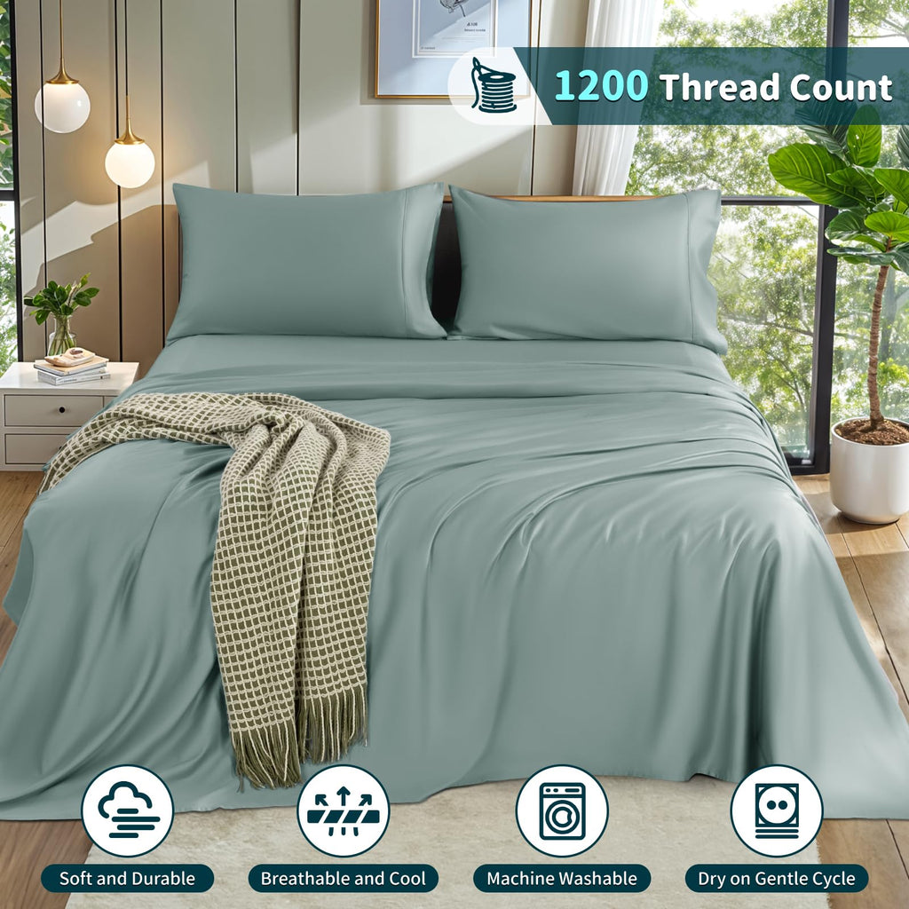 LBRO2M 100% Cotton 1200 Thread Count Full Size Sheets Set,16 inches Deep Pocket,Bed Sheet 4 Piece Sets (Black, Full)