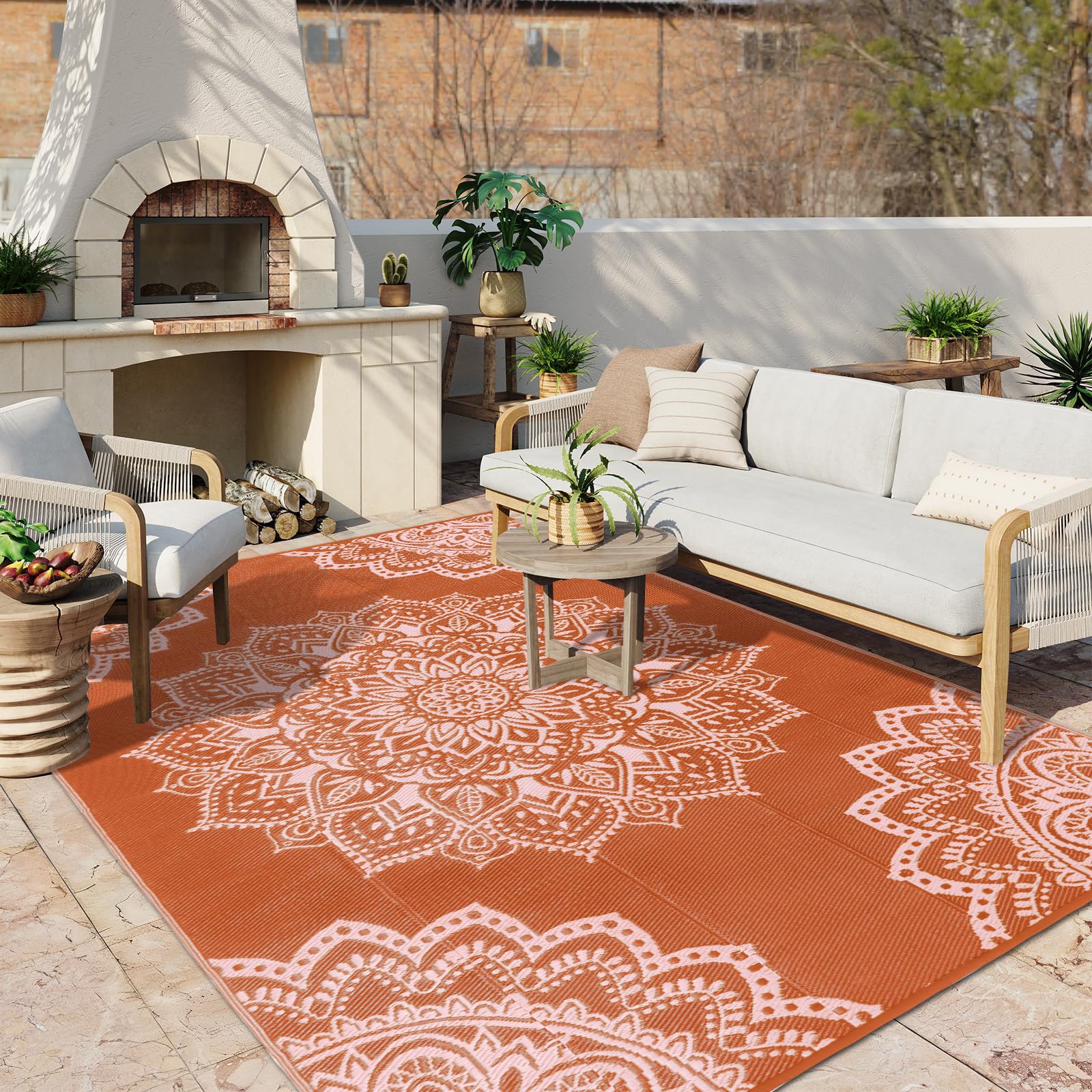 Yamaziot Waterproof Outdoor Rug 5x8 ft, Reversible Plastic Straw Rug for Patio Clearance, Camping, RV Mat, Outside Rug Carpet for Porch, Deck, Backyard, Balcony, Picnic,Black Brown
