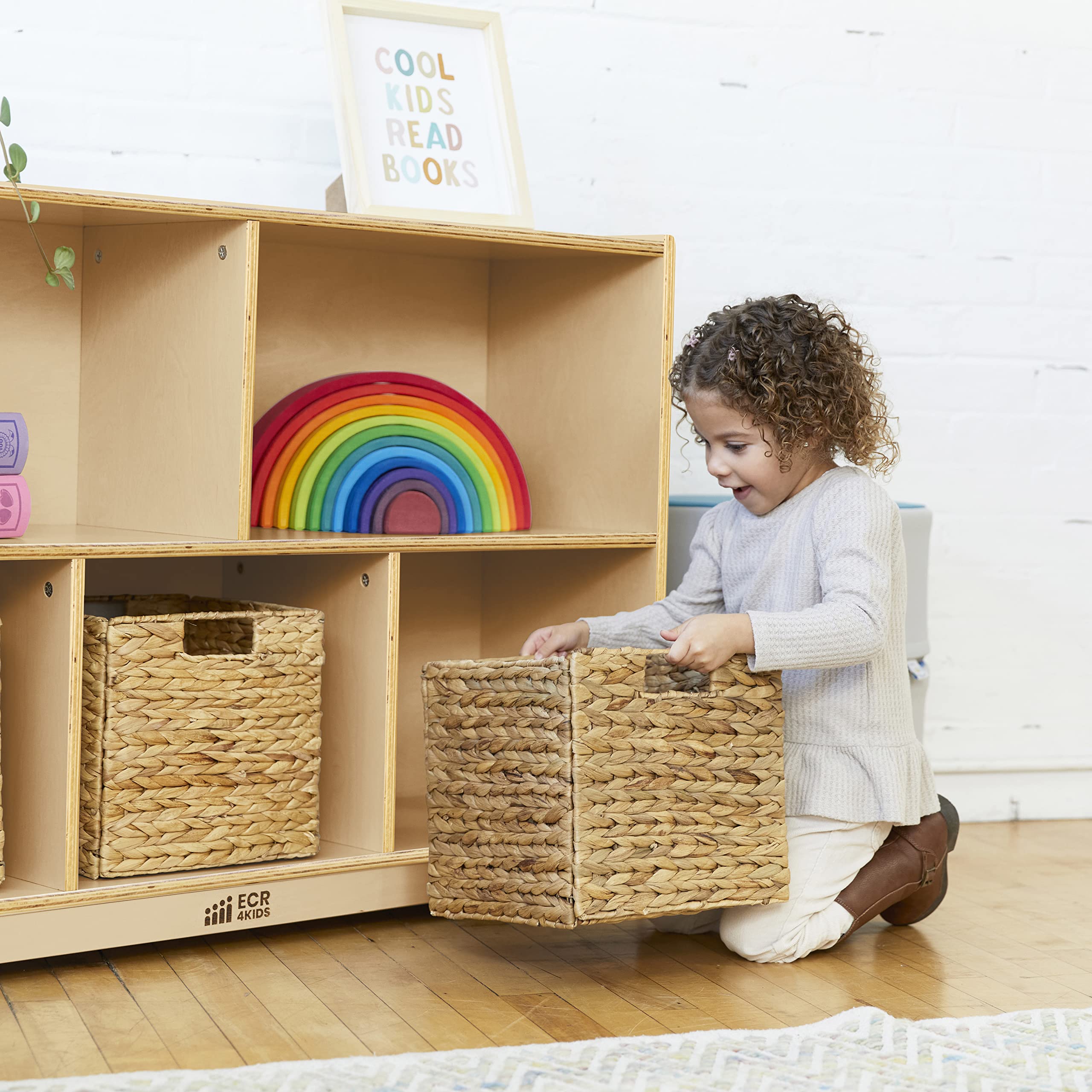 ECR4Kids 5-Compartment Mobile Storage Cabinet, Preschool, Classroom Furniture, Grey Wash