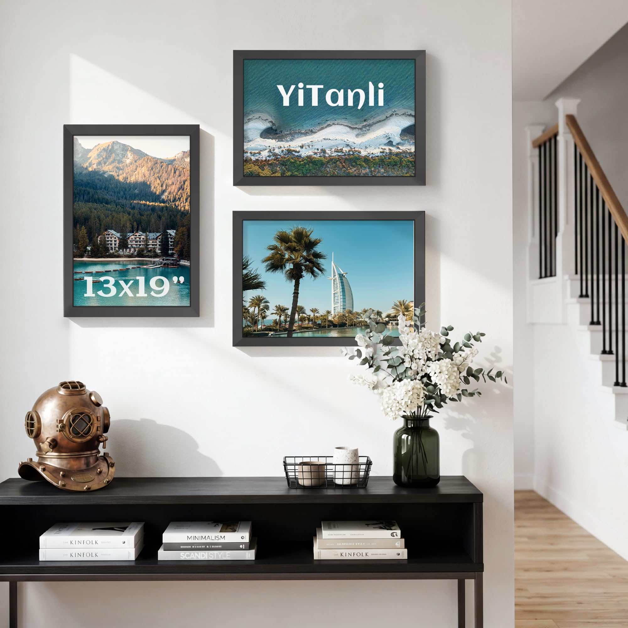 16x24 Black Frame 2 Pack, Engineered Wood for 24 x 16 in Poster | Horizontal or Vertical Wall Mounting, 24x16 Poster Frames for Gallery, Office, and Home Decor